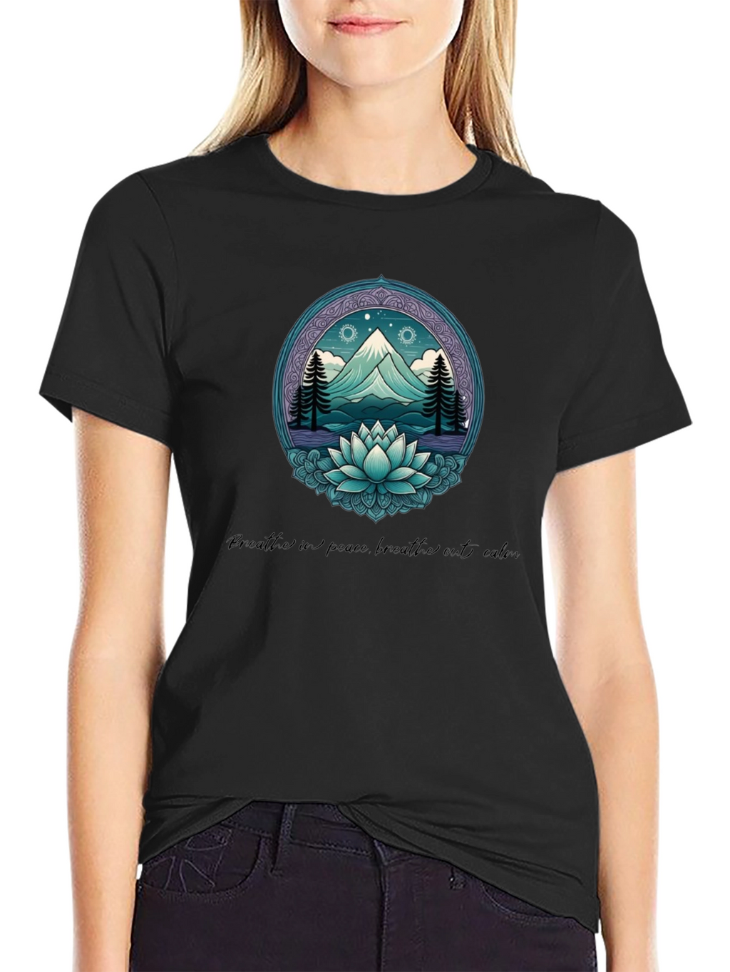 Mountain & Lotus Graphic Tee - Breathe in Peace
