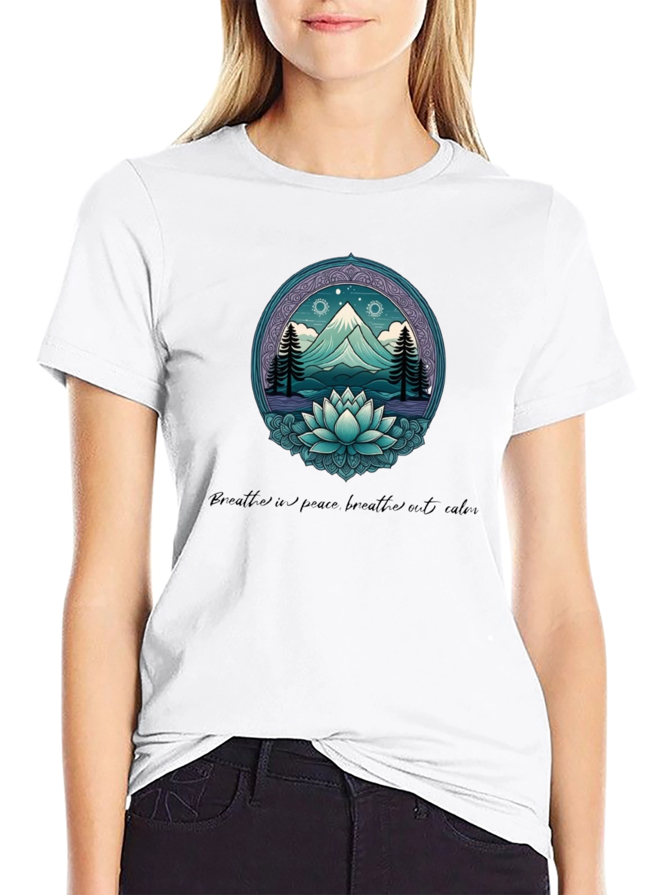 Mountain & Lotus Graphic Tee - Breathe in Peace