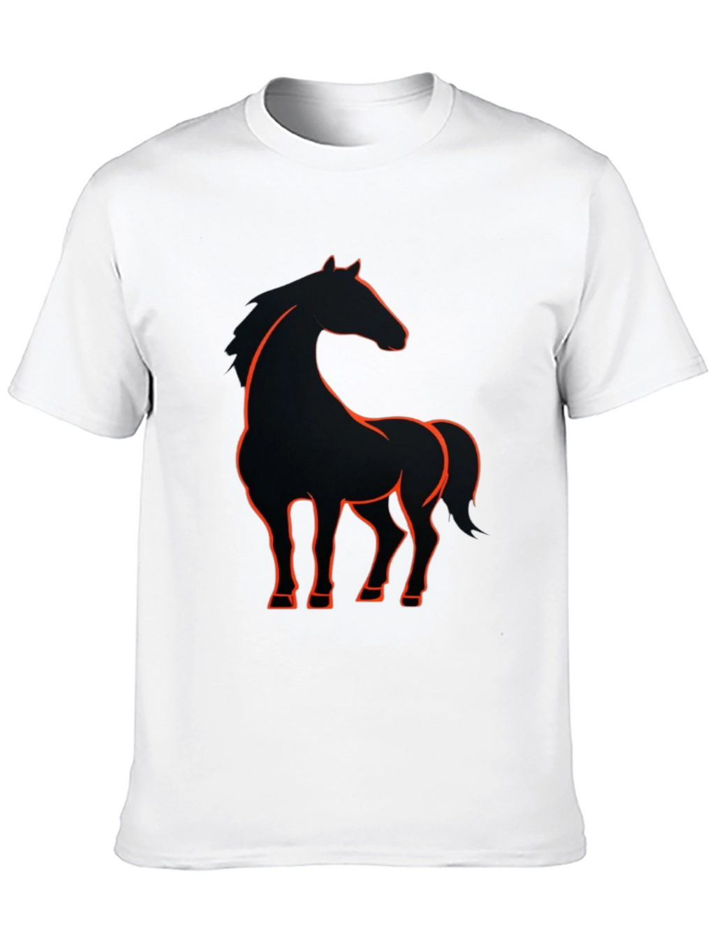 Black T-Shirt with Orange Horse Graphic