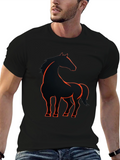 Black T-Shirt with Orange Horse Graphic