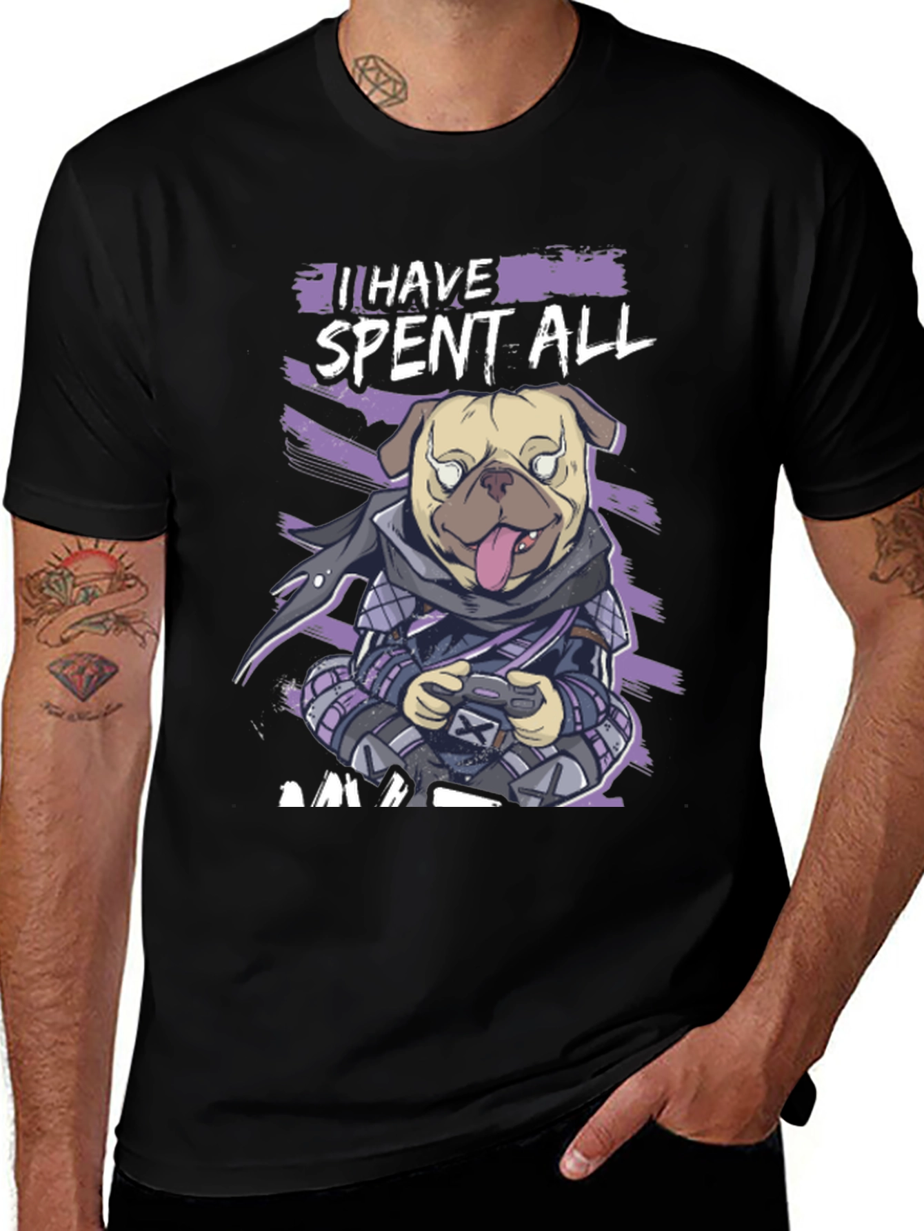 Gamer Pug T-Shirt - I Have Spent All My Money