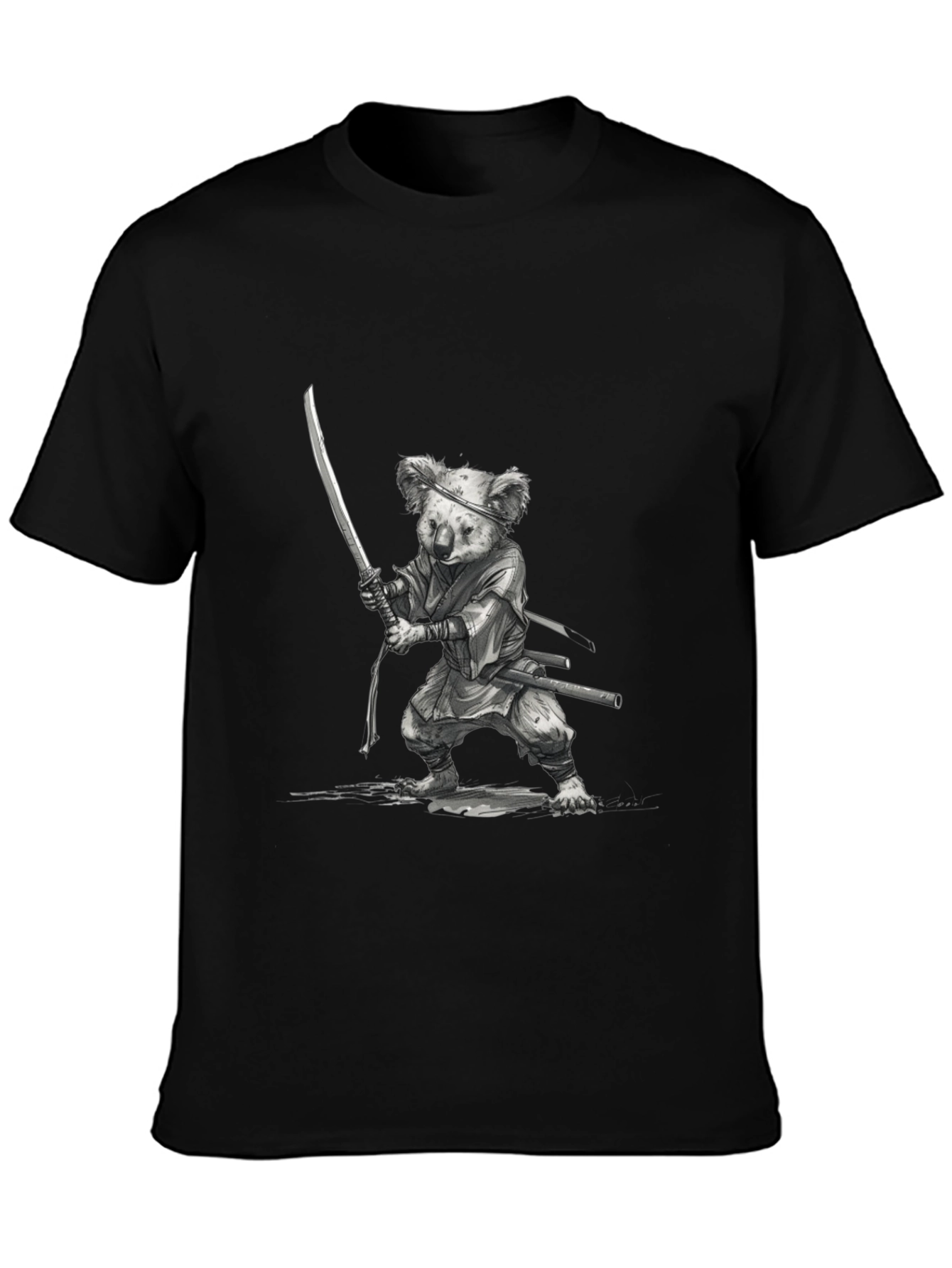 Samurai Koala Graphic Tee - Cool Black T-Shirt