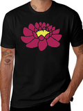 Black T-Shirt with Pink Lotus Flower Graphic
