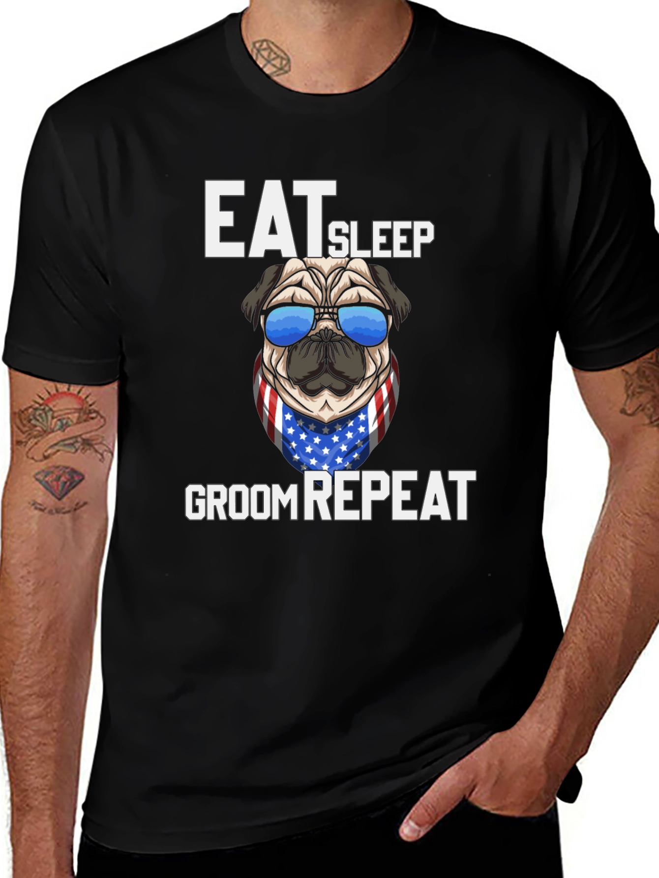 Eat Sleep Groom Repeat Pug T-Shirt