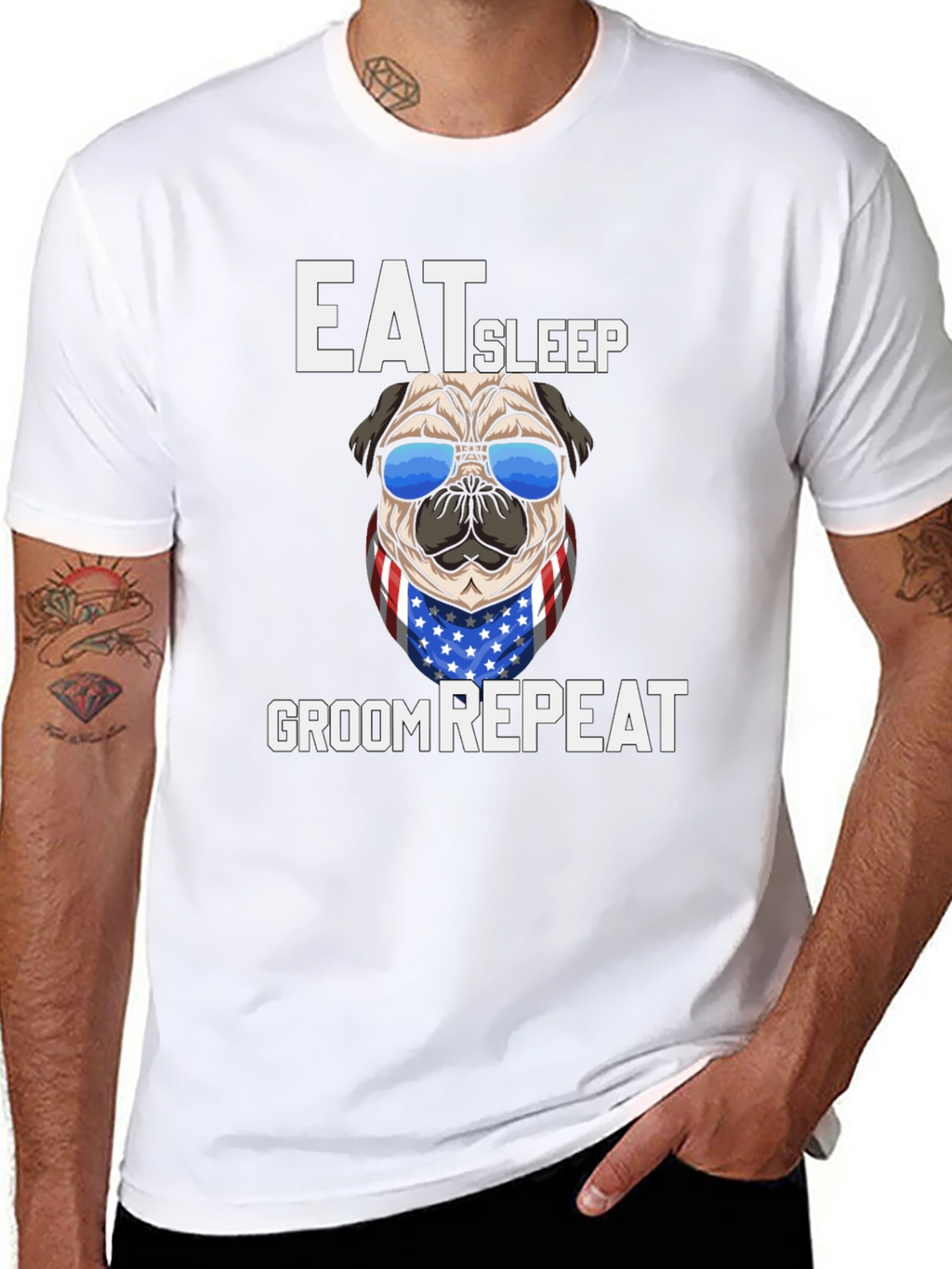 Eat Sleep Groom Repeat Pug T-Shirt