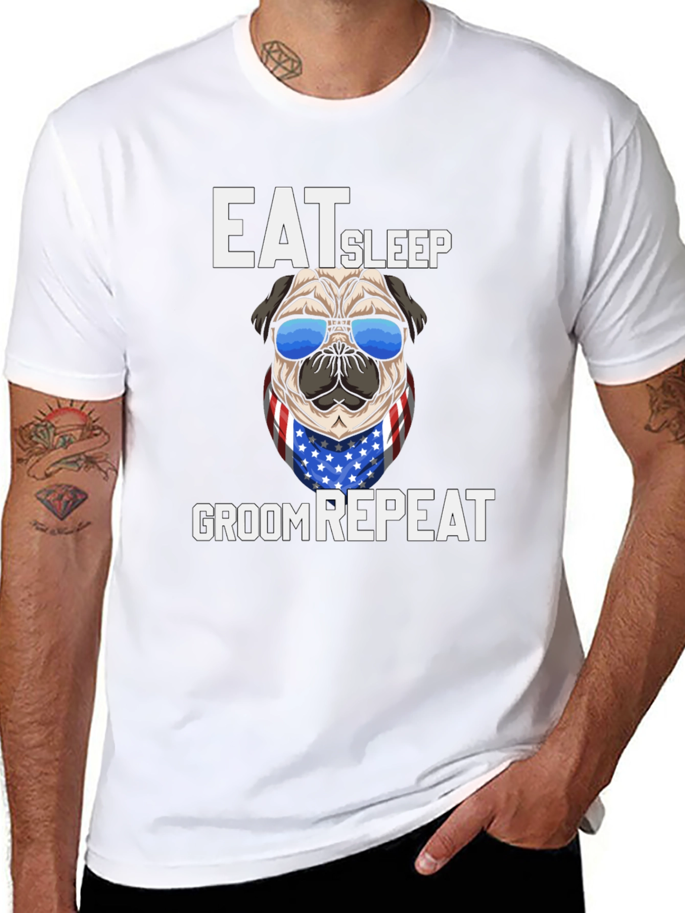 Eat Sleep Groom Repeat Pug T-Shirt