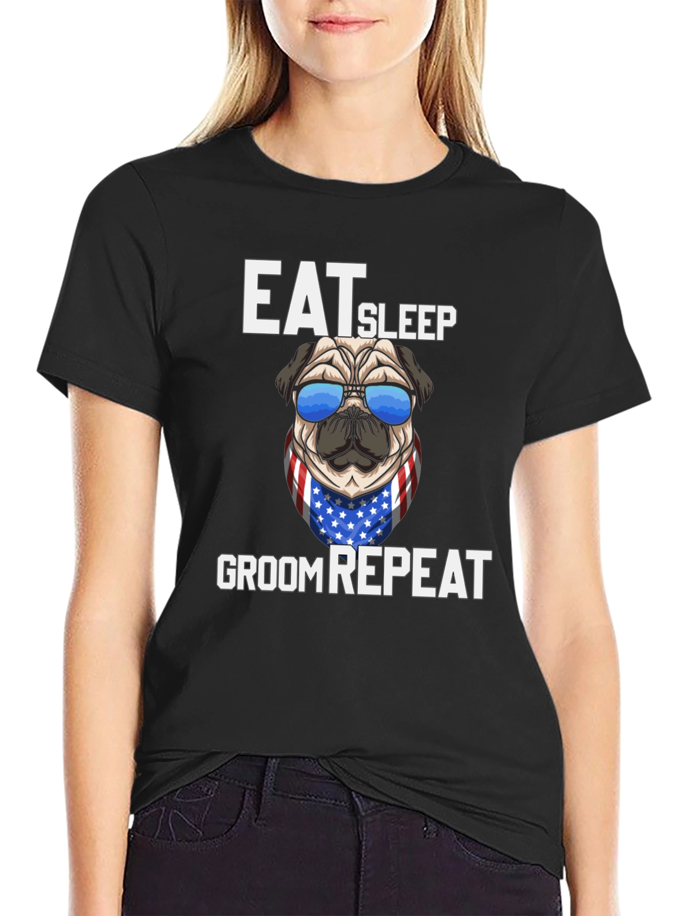 Eat Sleep Groom Repeat Pug T-Shirt