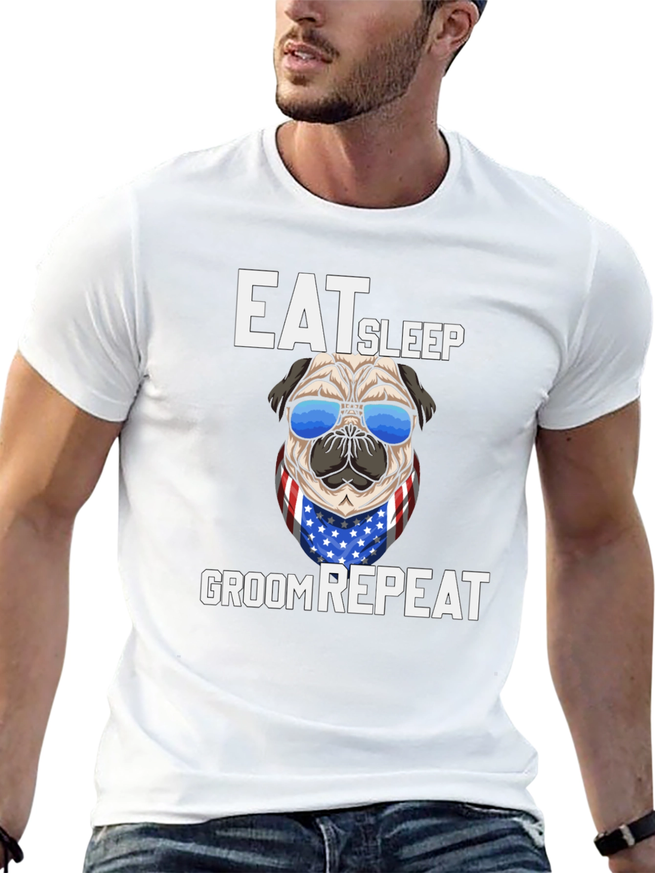 Eat Sleep Groom Repeat Pug T-Shirt