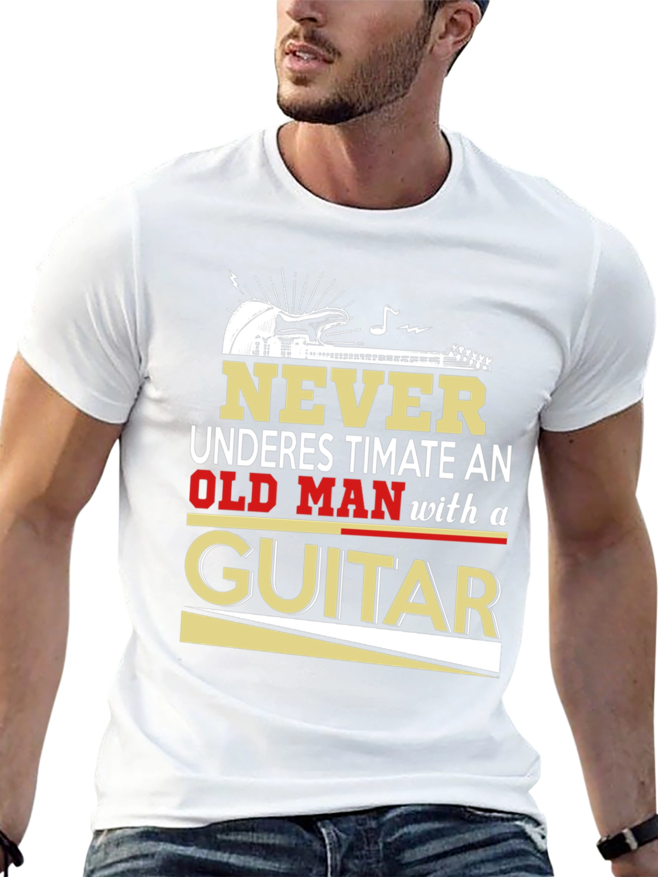 Never Underestimate Old Man with Guitar T-Shirt