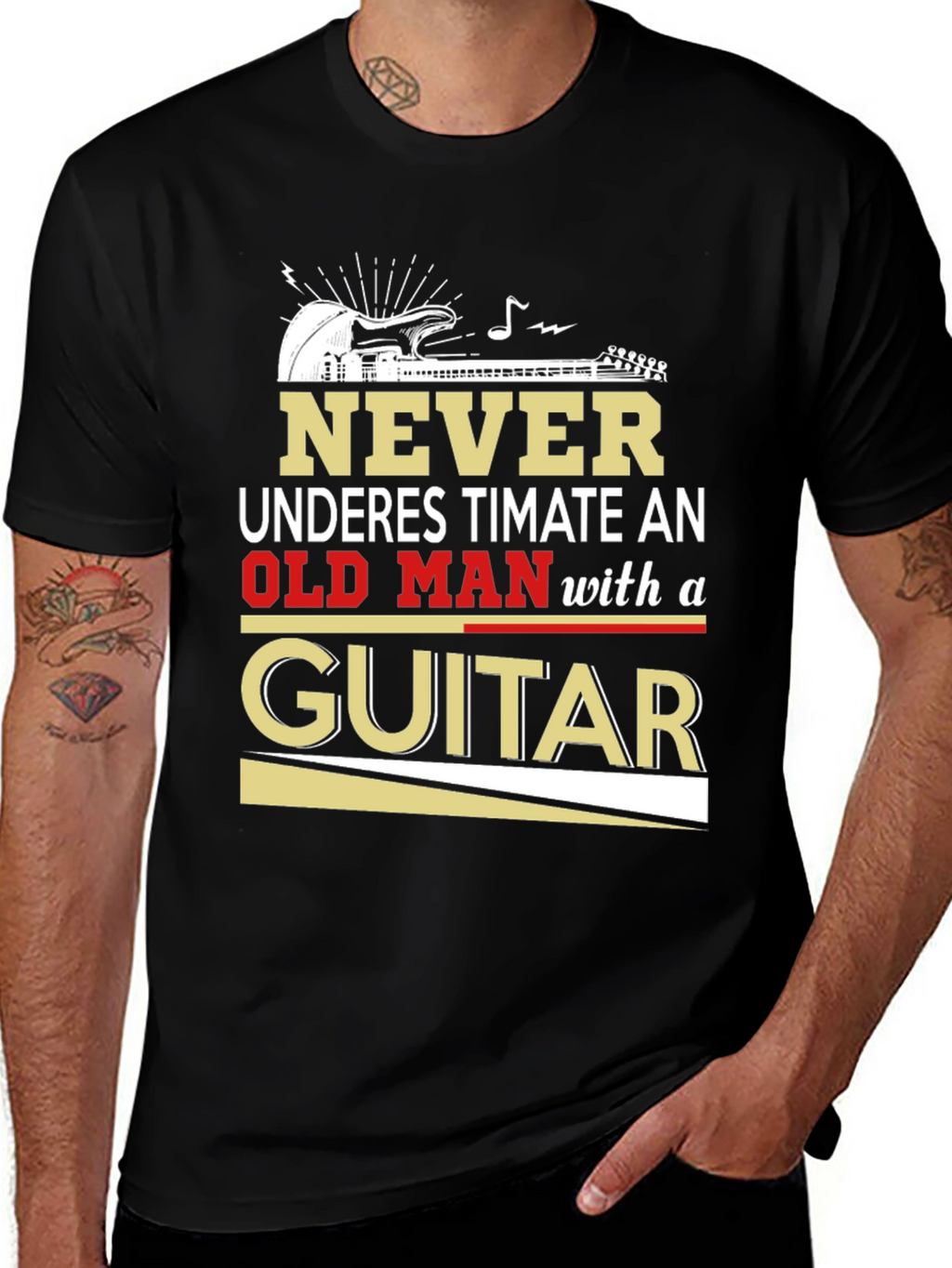 Never Underestimate Old Man with Guitar T-Shirt