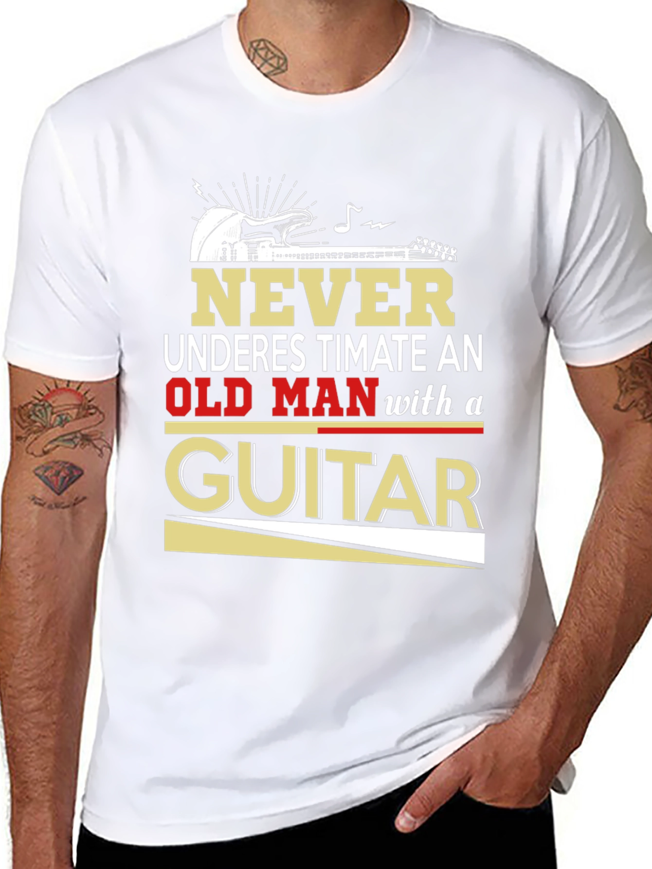 Never Underestimate Old Man with Guitar T-Shirt