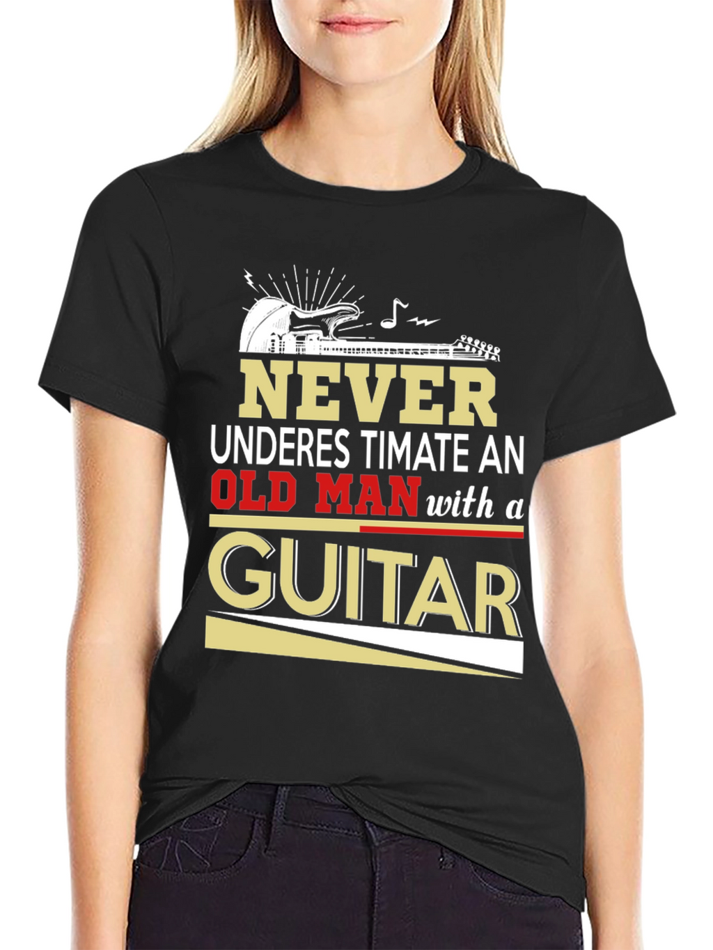 Never Underestimate Old Man with Guitar T-Shirt