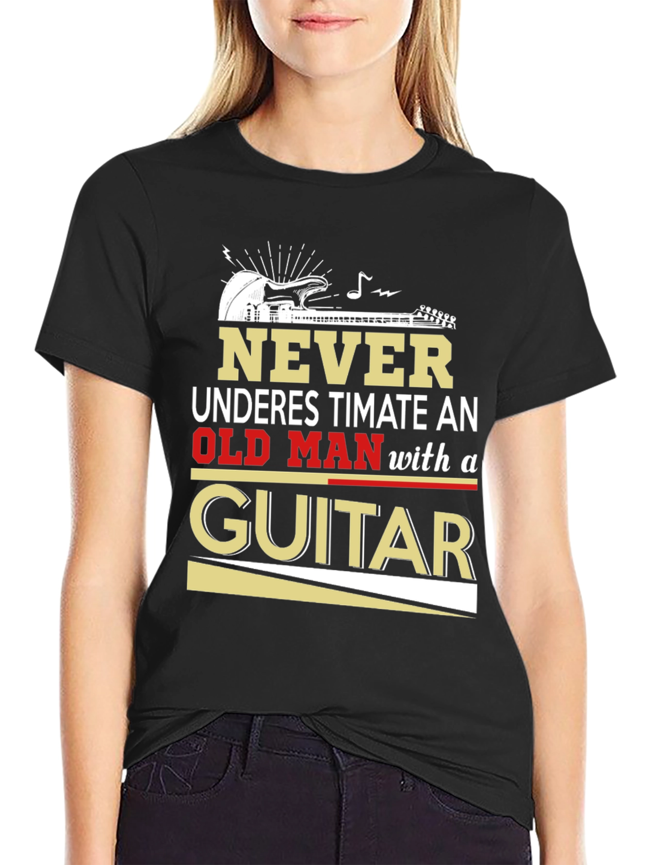 Never Underestimate Old Man with Guitar T-Shirt