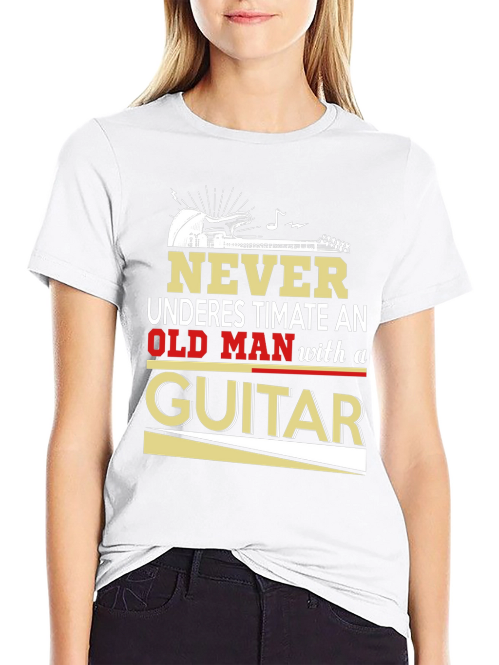 Never Underestimate Old Man with Guitar T-Shirt