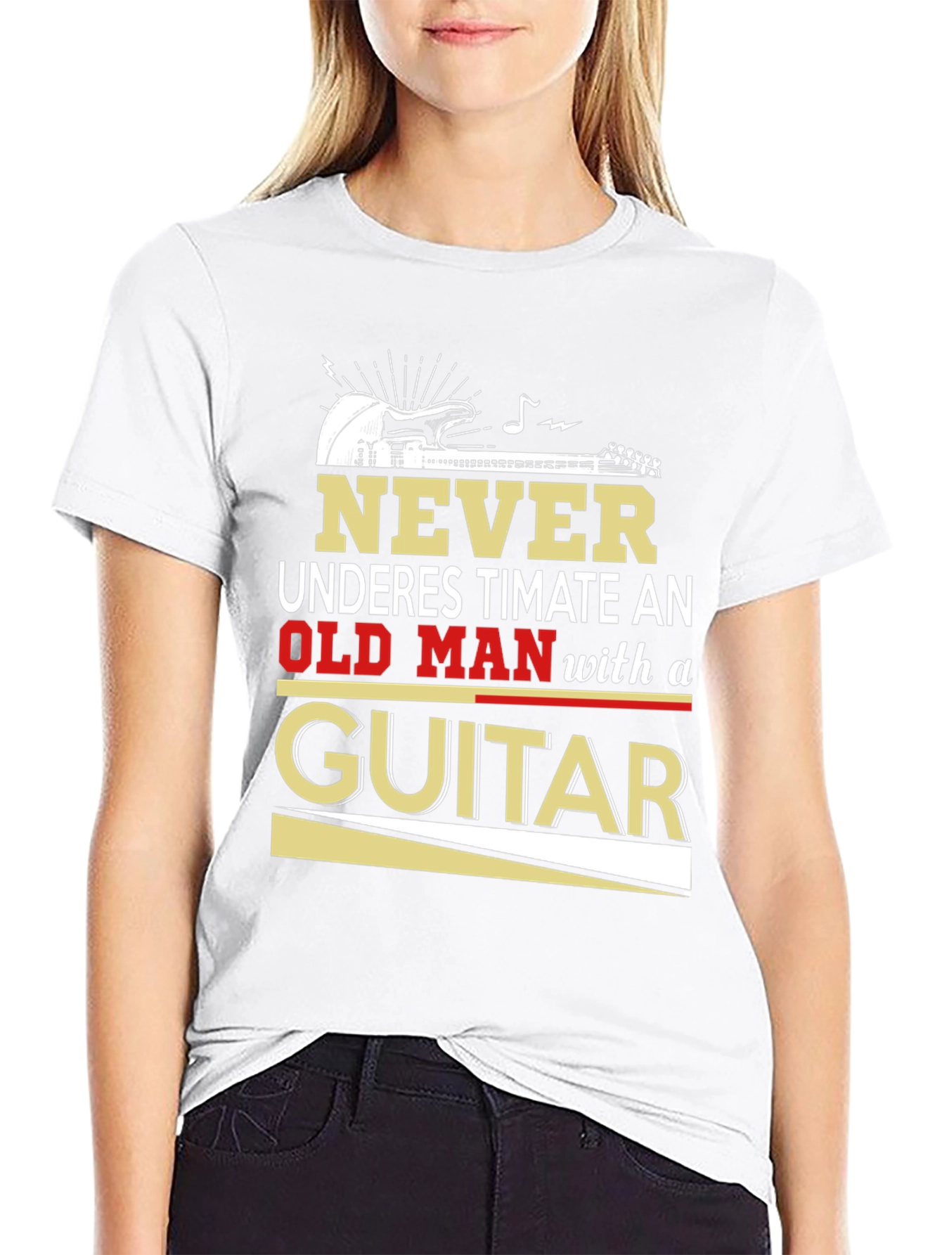 Never Underestimate Old Man with Guitar T-Shirt
