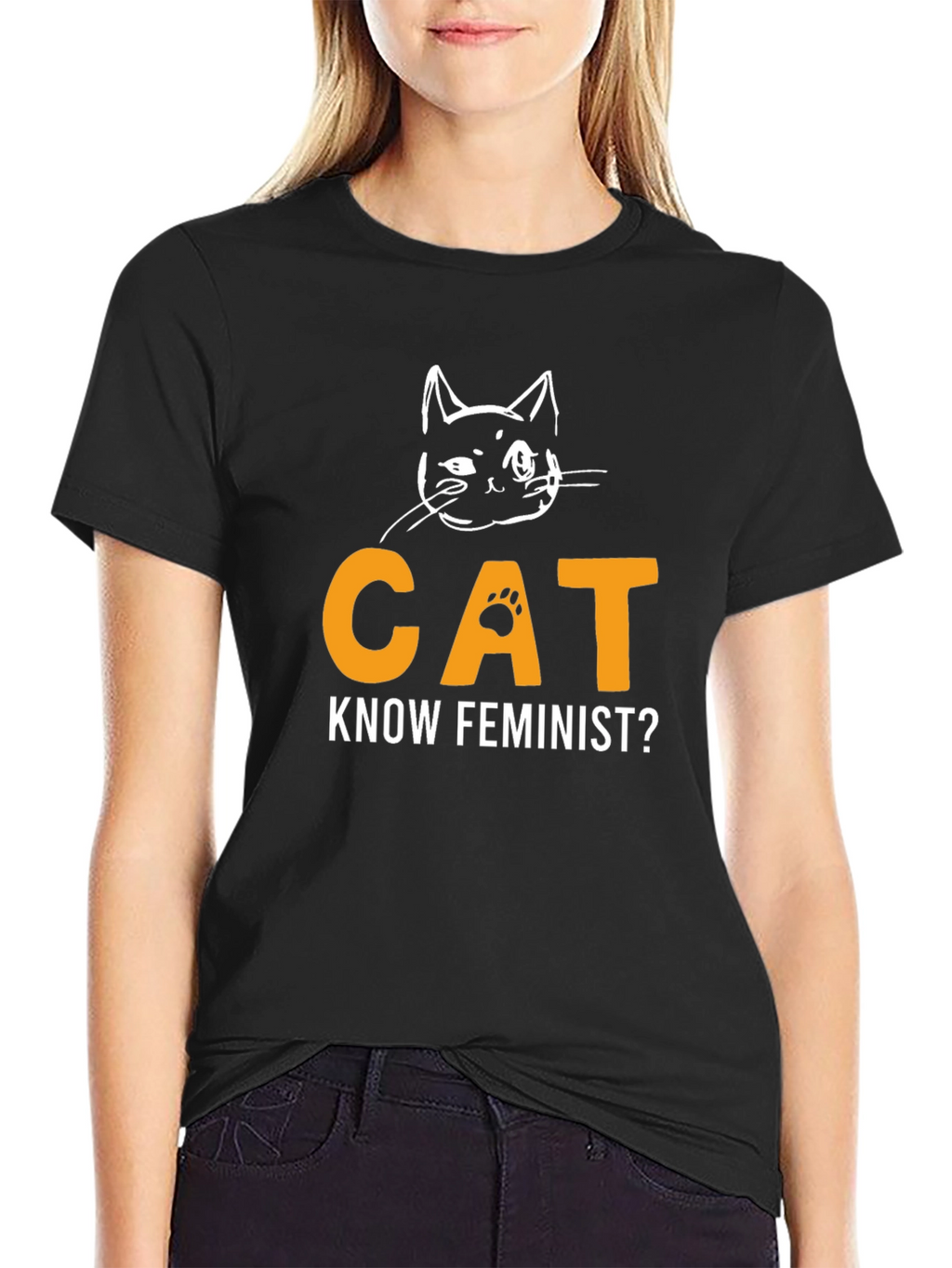 Cat Know Feminist? Graphic T-Shirt - Black