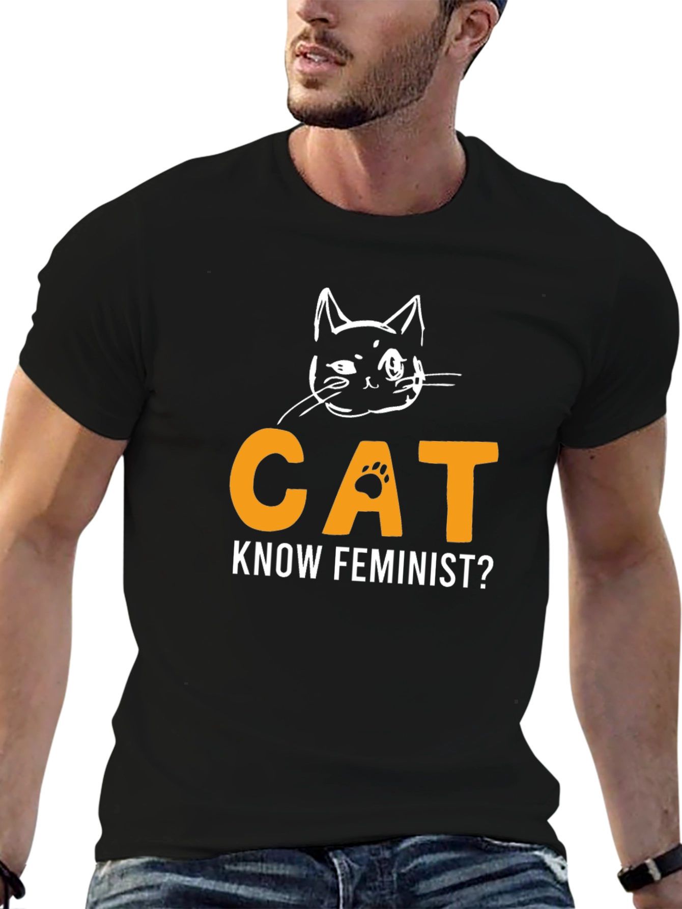 Cat Know Feminist? Graphic T-Shirt - Black