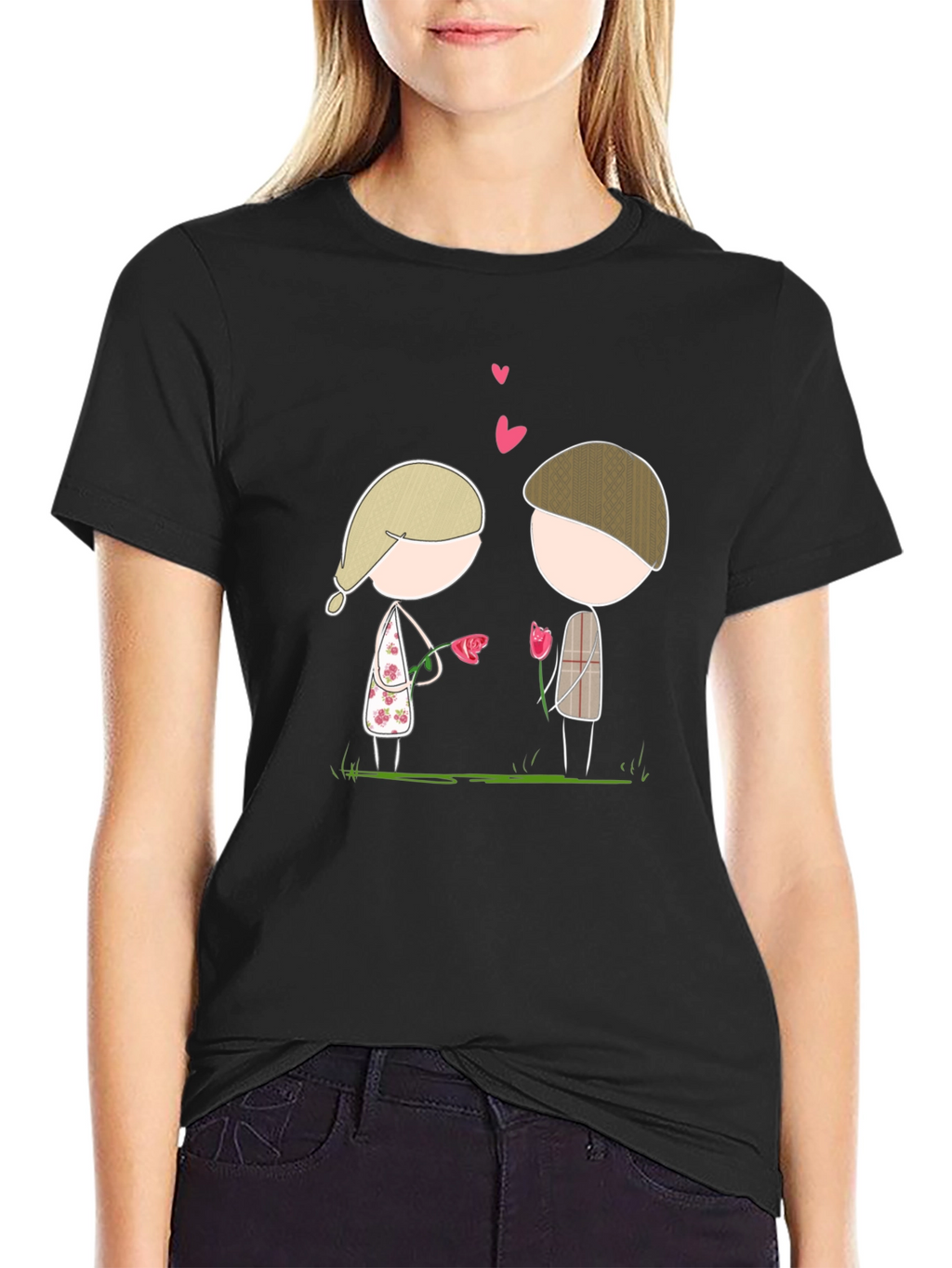 Cute Couple Cartoon Graphic Tee