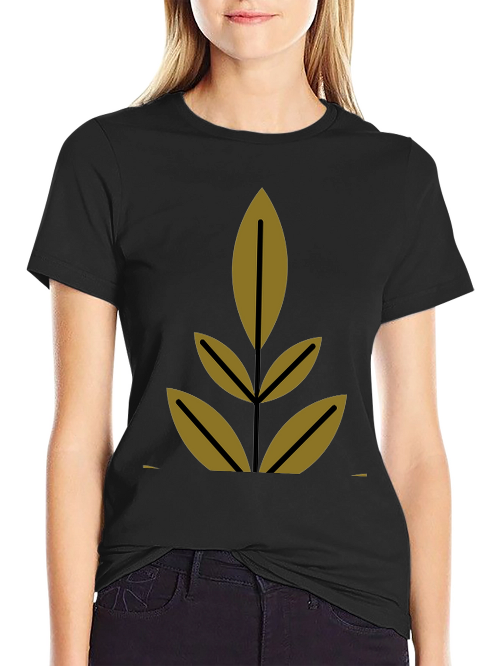 Modern Leaf Design Black T-Shirt