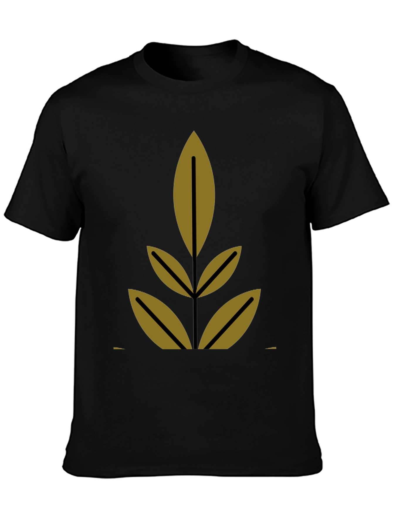 Modern Leaf Design Black T-Shirt