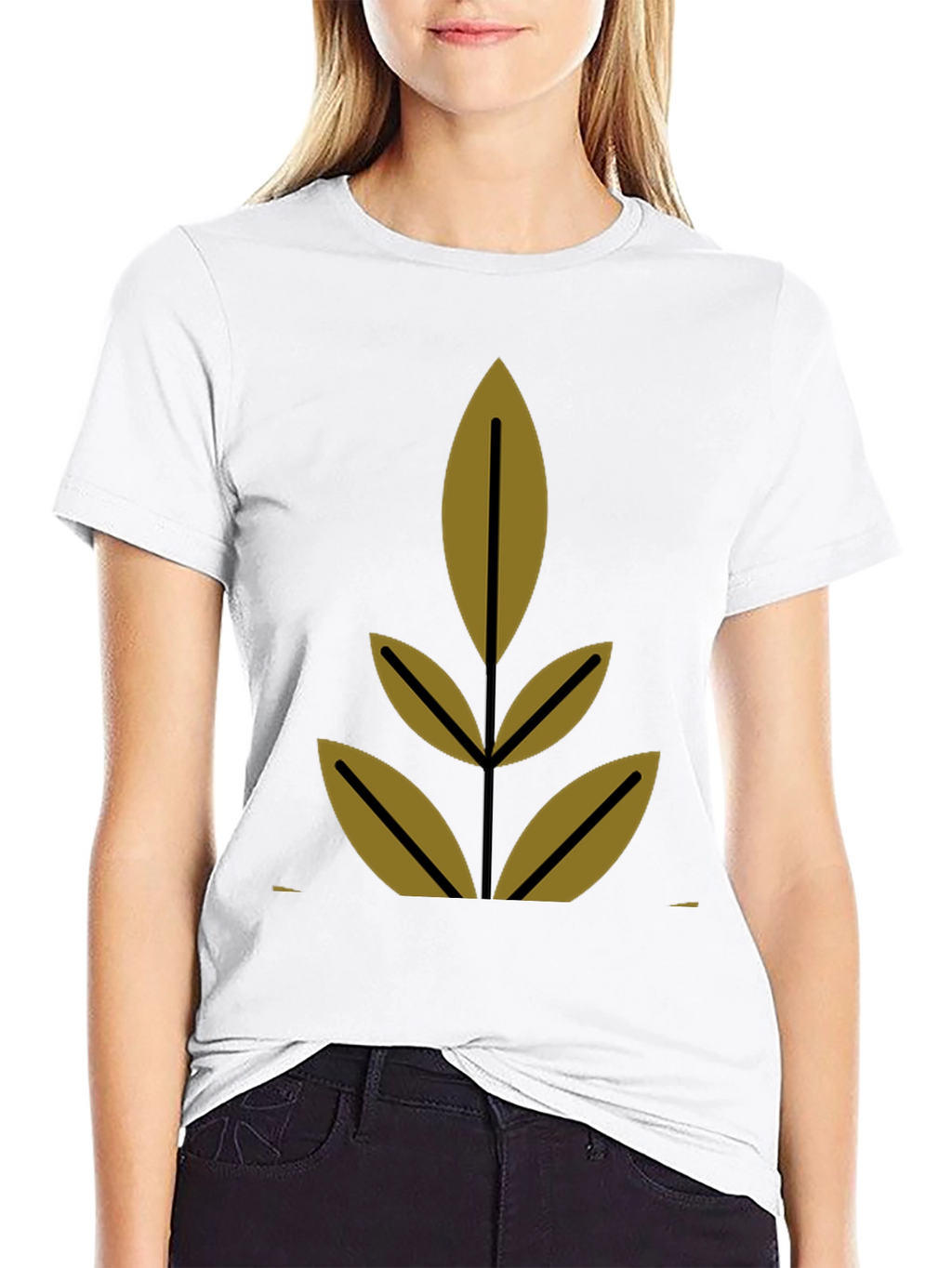 Modern Leaf Design Black T-Shirt
