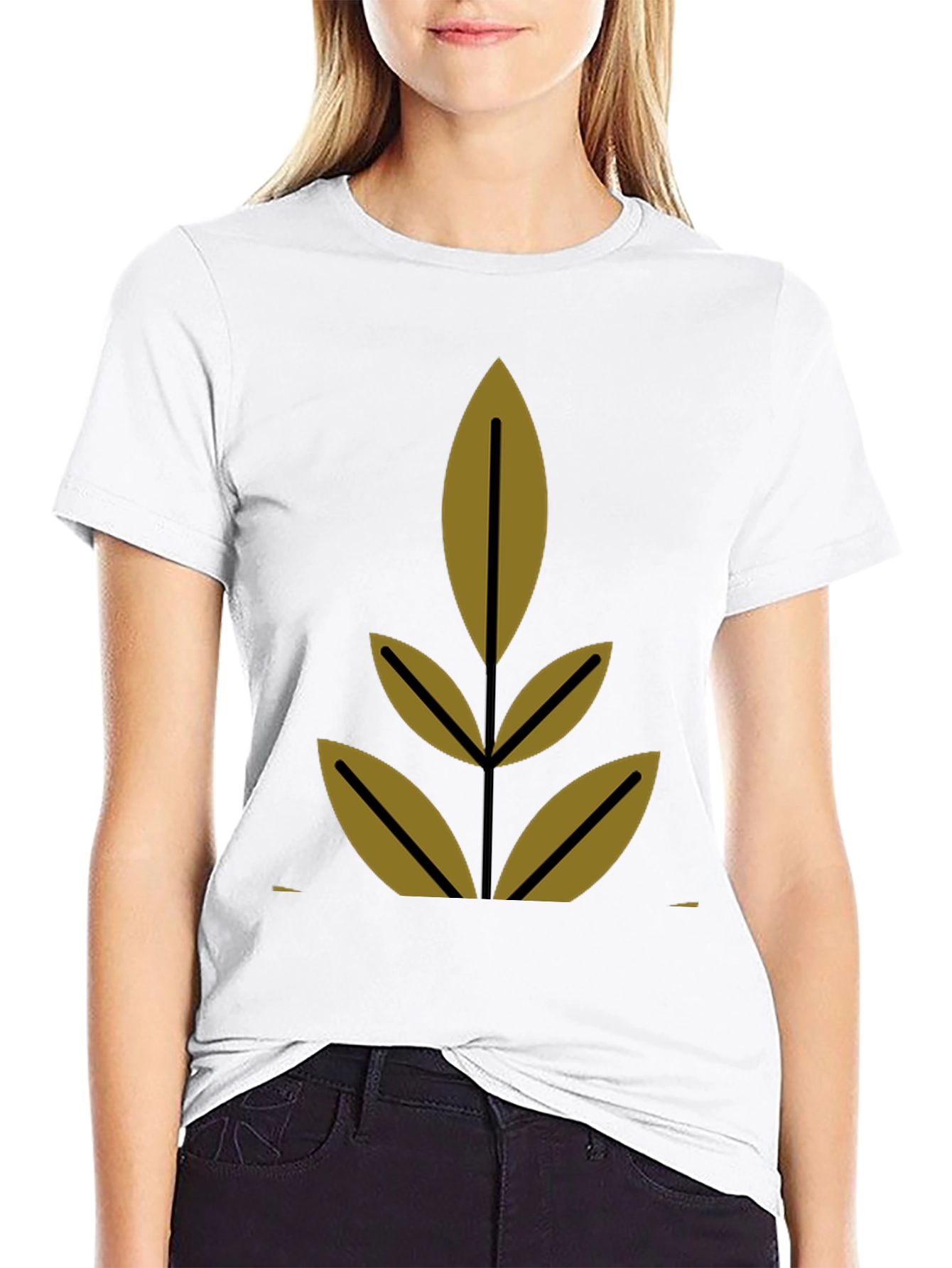 Modern Leaf Design Black T-Shirt