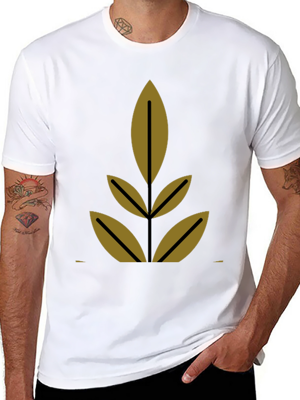 Modern Leaf Design Black T-Shirt