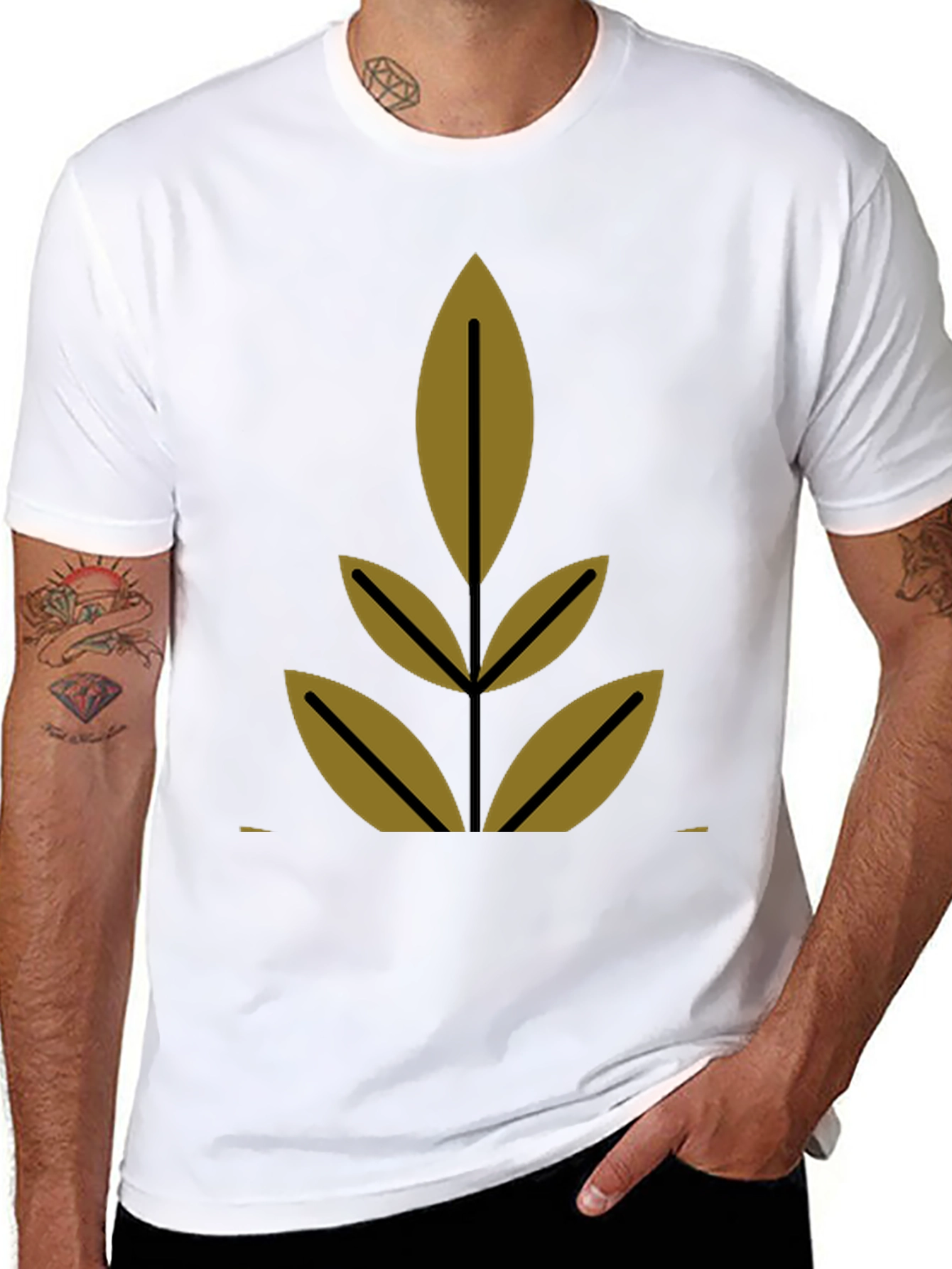 Modern Leaf Design Black T-Shirt