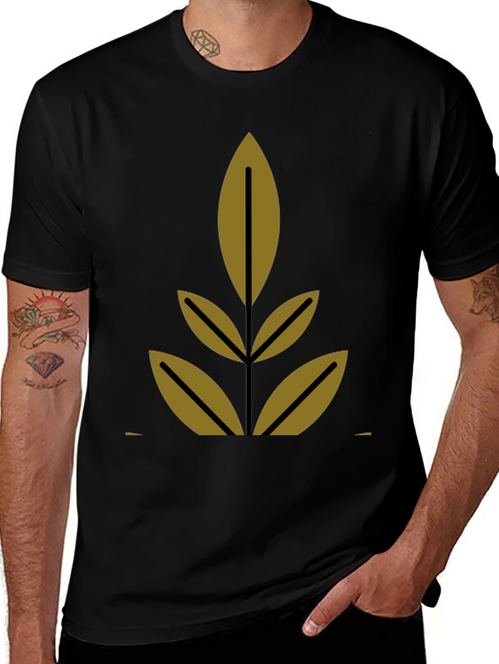 Modern Leaf Design Black T-Shirt