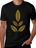 Modern Leaf Design Black T-Shirt