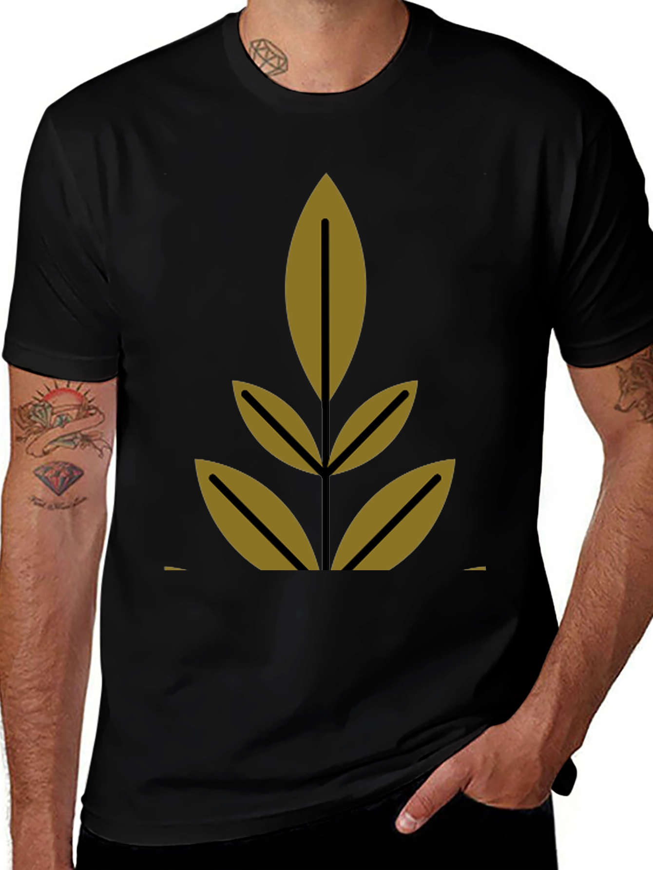 Modern Leaf Design Black T-Shirt