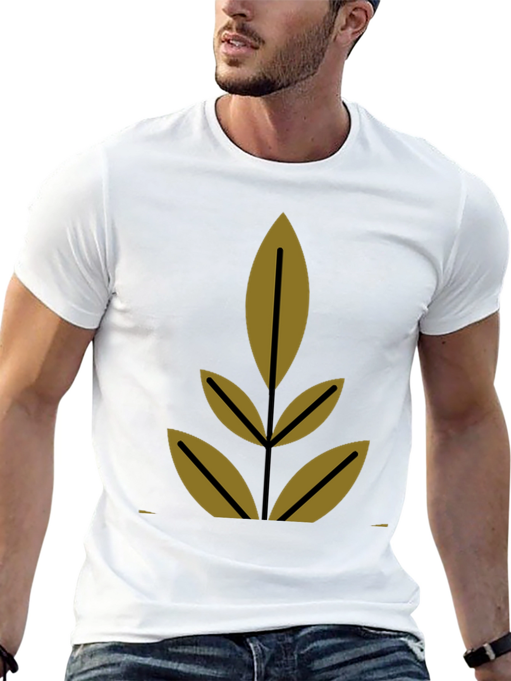 Modern Leaf Design Black T-Shirt