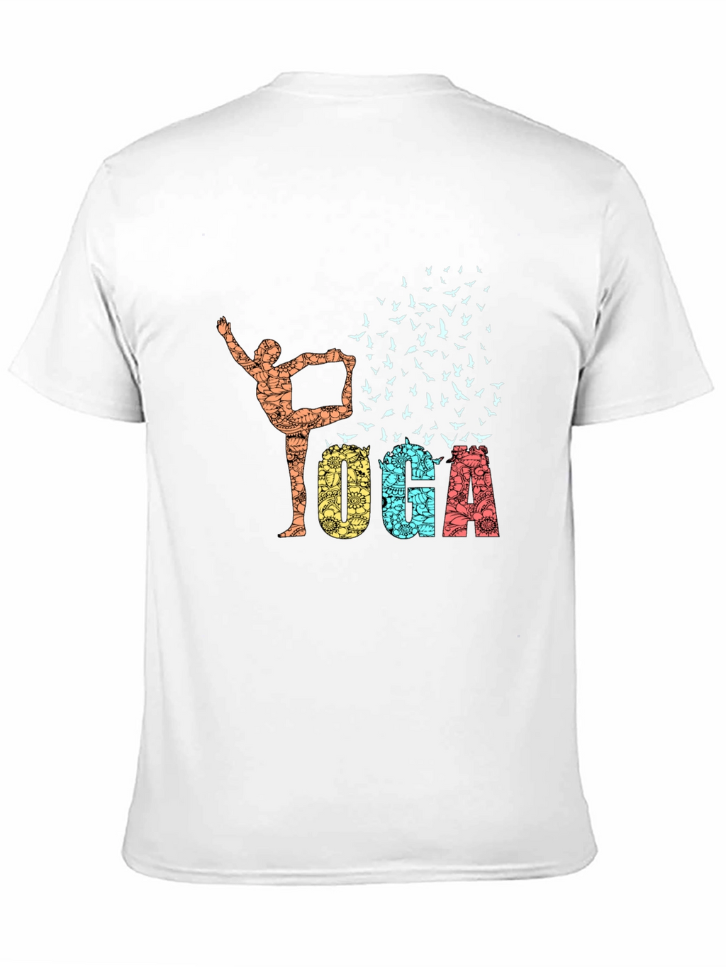 Yoga Pose & Birds Graphic Print Black T-Shirt