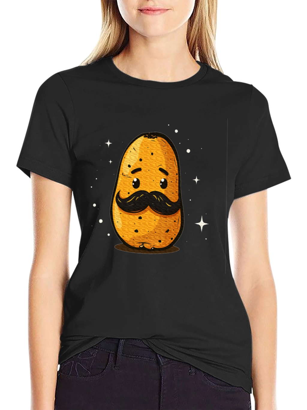 Funny Potato with Mustache Graphic T-Shirt
