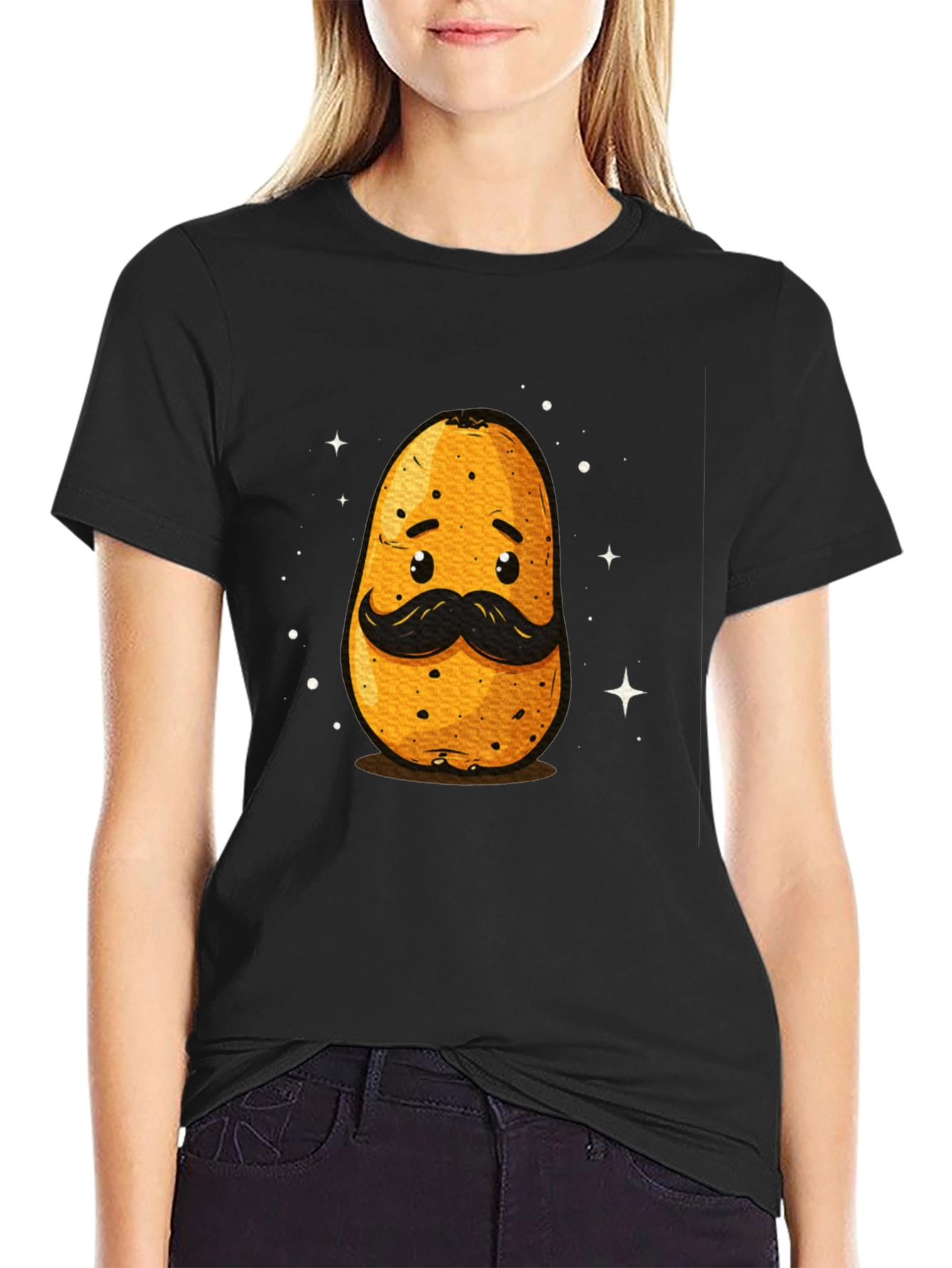 Funny Potato with Mustache Graphic T-Shirt