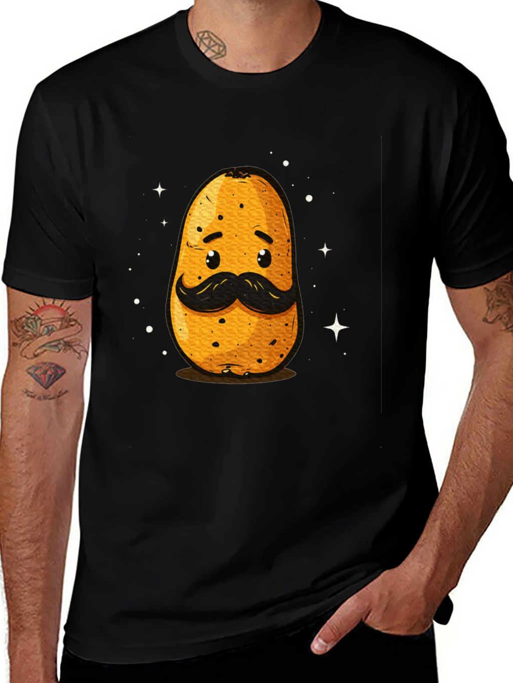 Funny Potato with Mustache Graphic T-Shirt