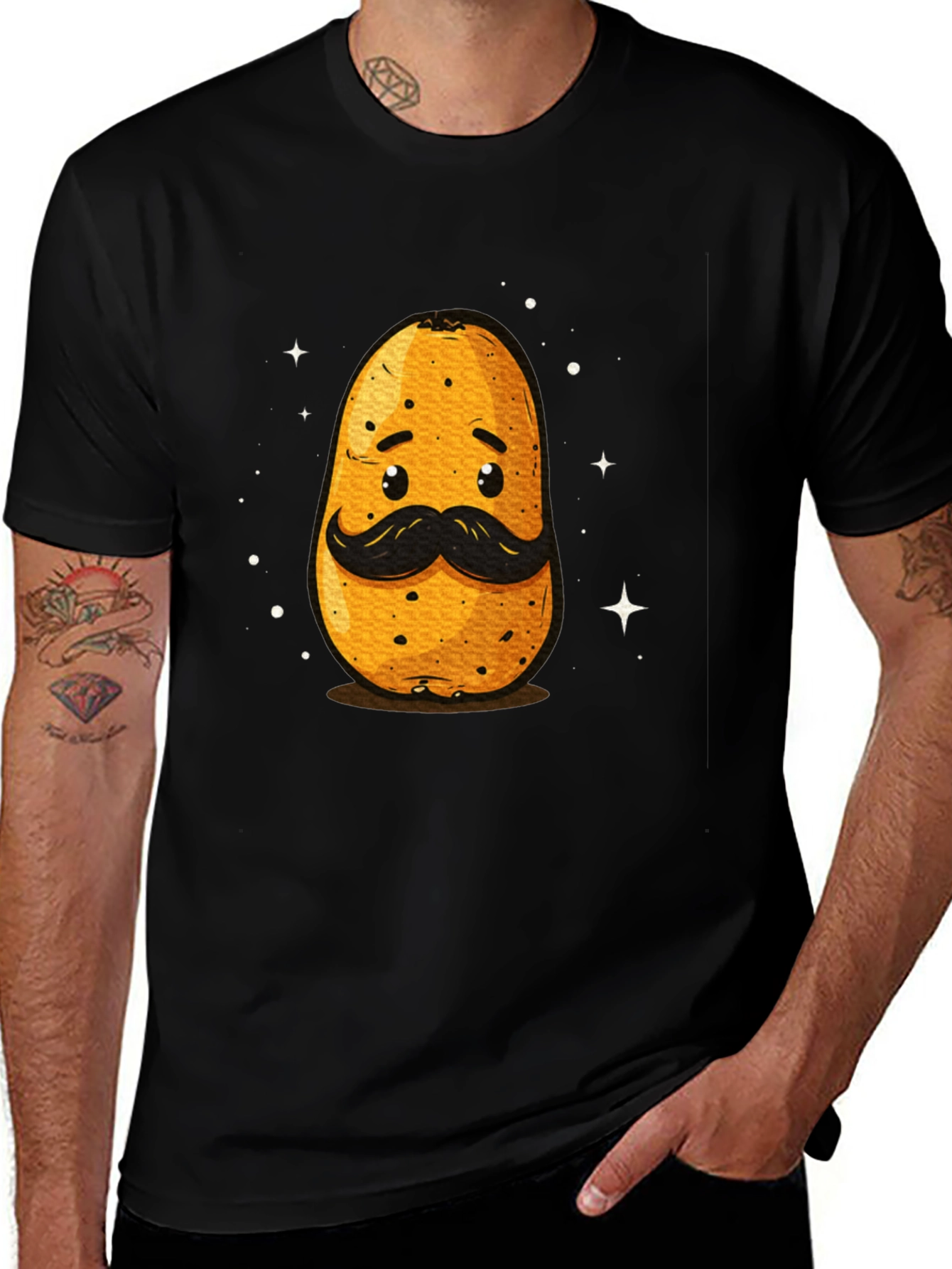 Funny Potato with Mustache Graphic T-Shirt