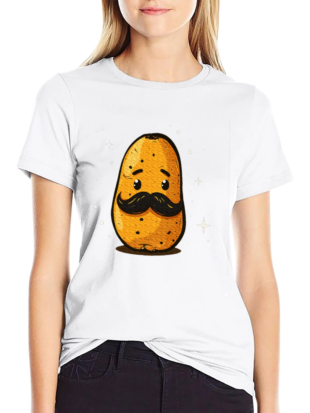 Funny Potato with Mustache Graphic T-Shirt