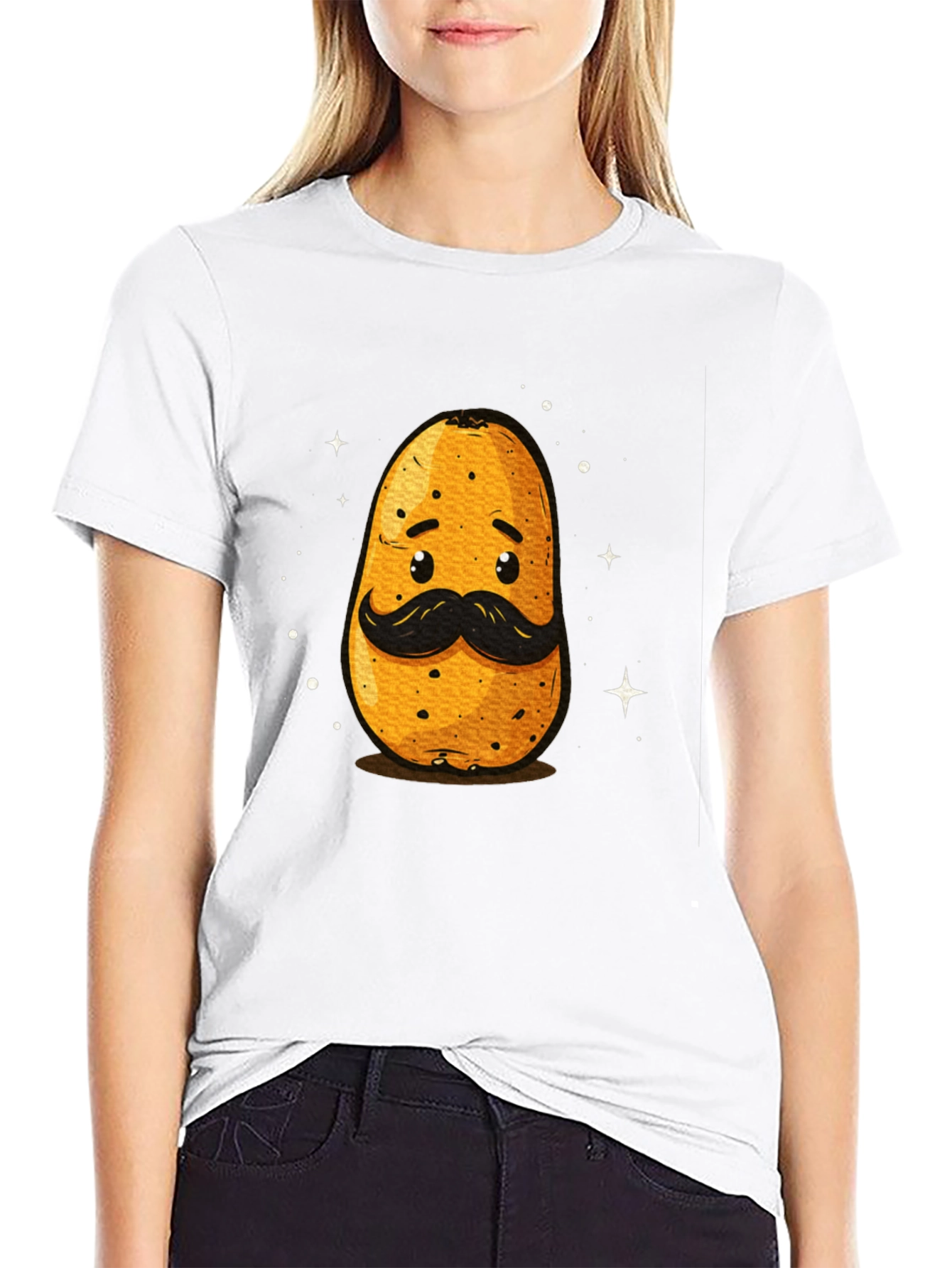 Funny Potato with Mustache Graphic T-Shirt