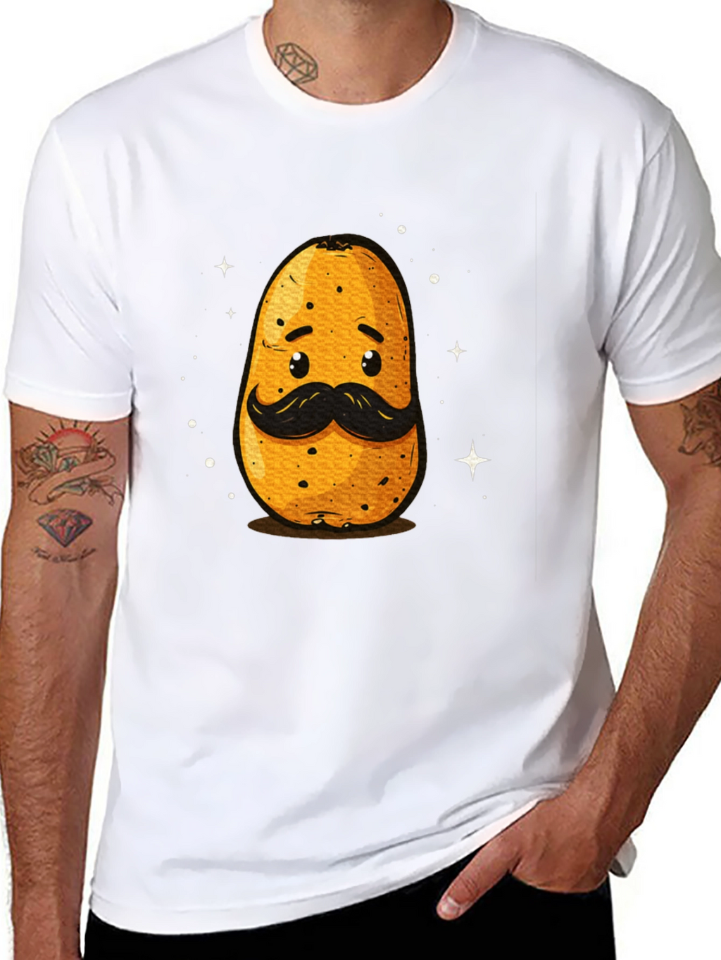 Funny Potato with Mustache Graphic T-Shirt
