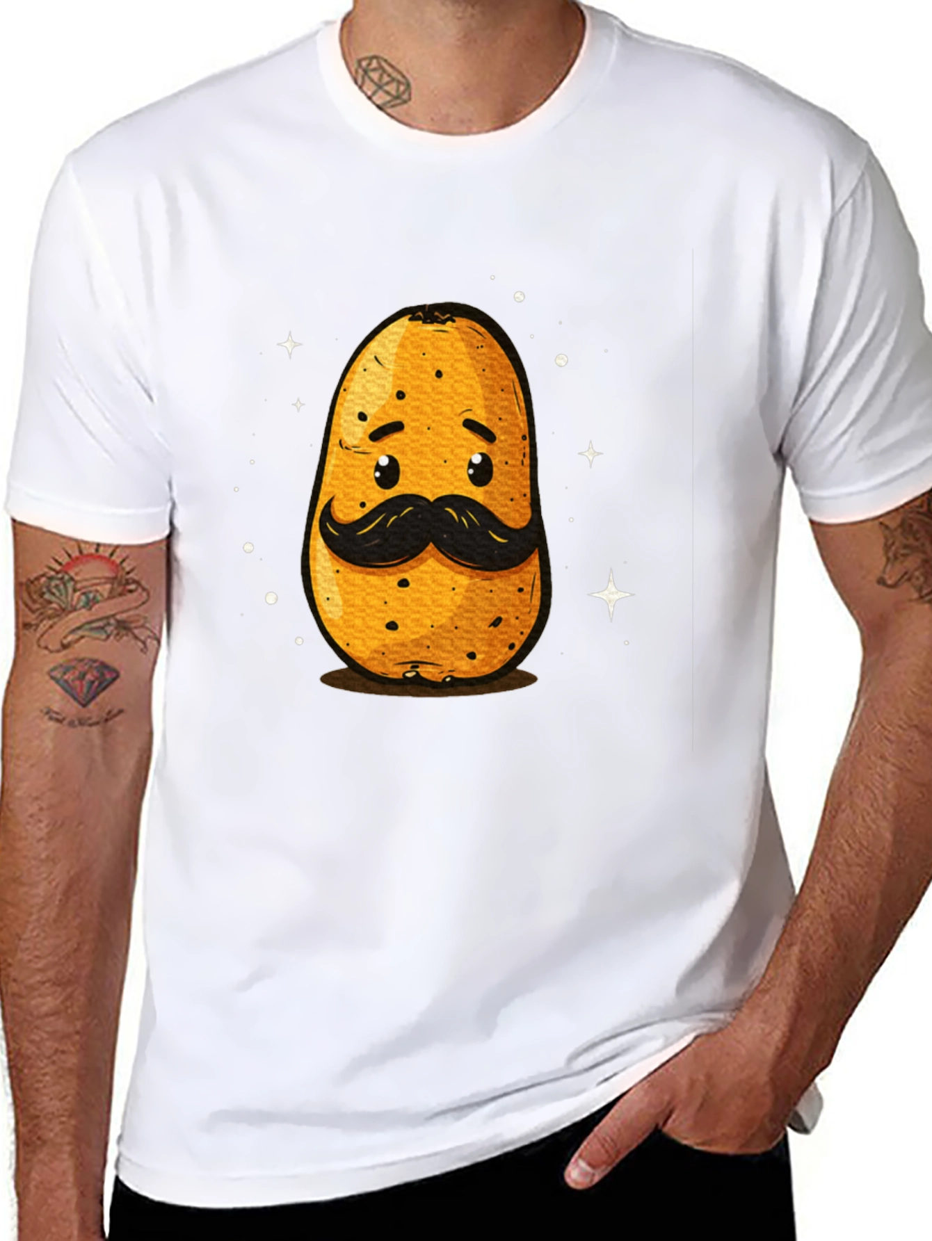 Funny Potato with Mustache Graphic T-Shirt