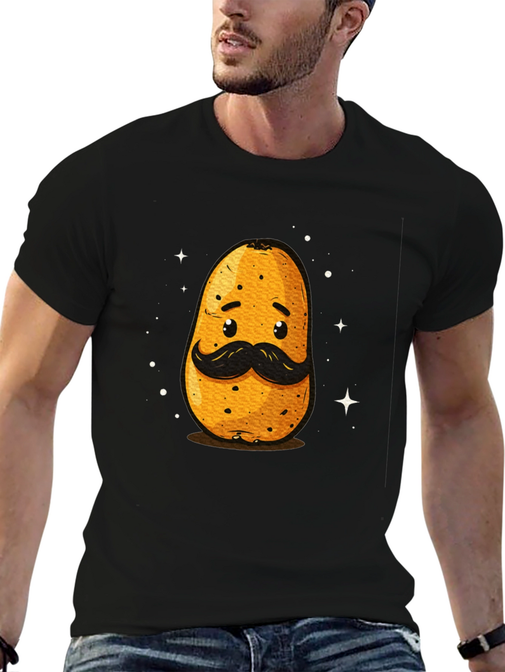 Funny Potato with Mustache Graphic T-Shirt