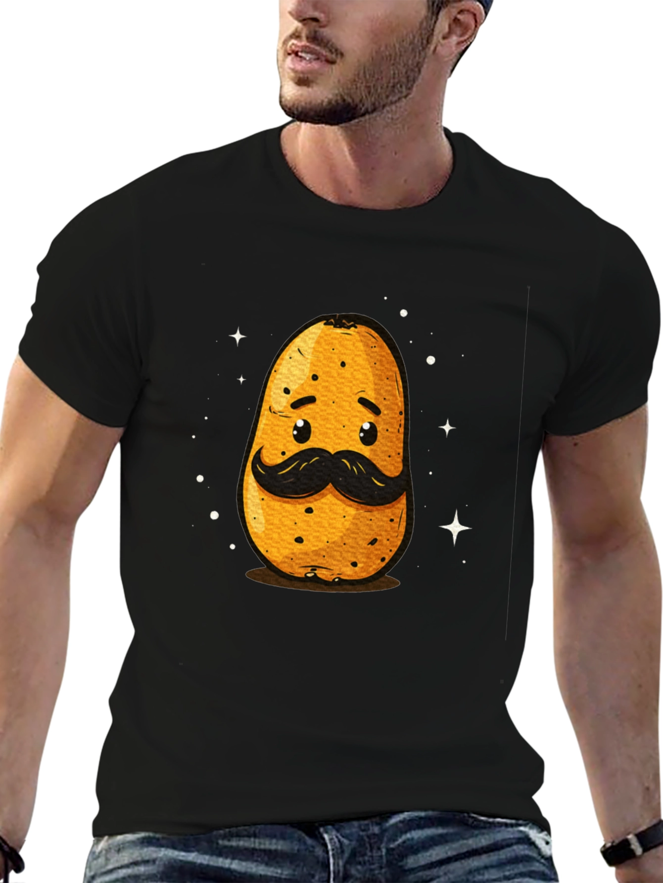 Funny Potato with Mustache Graphic T-Shirt