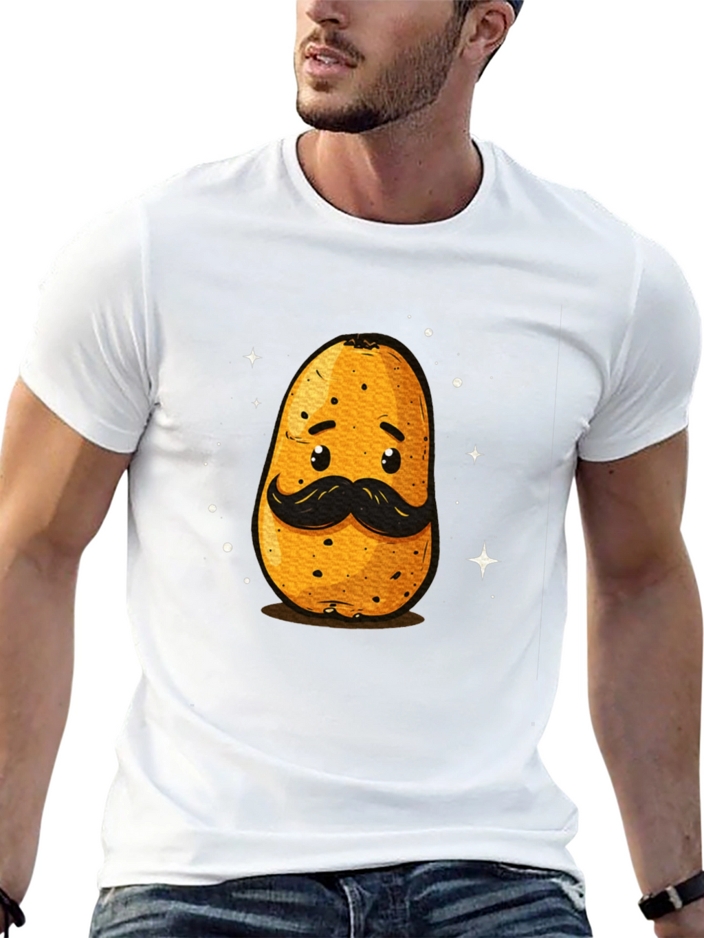 Funny Potato with Mustache Graphic T-Shirt