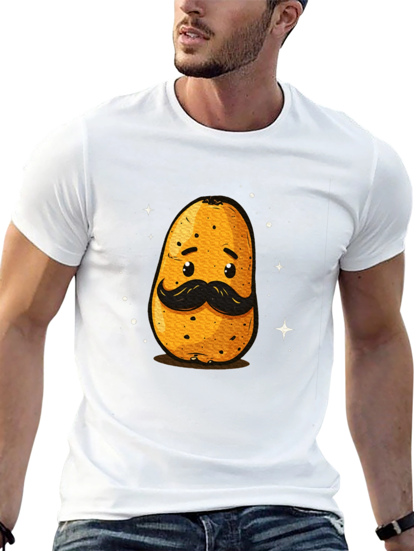 Funny Potato with Mustache Graphic T-Shirt