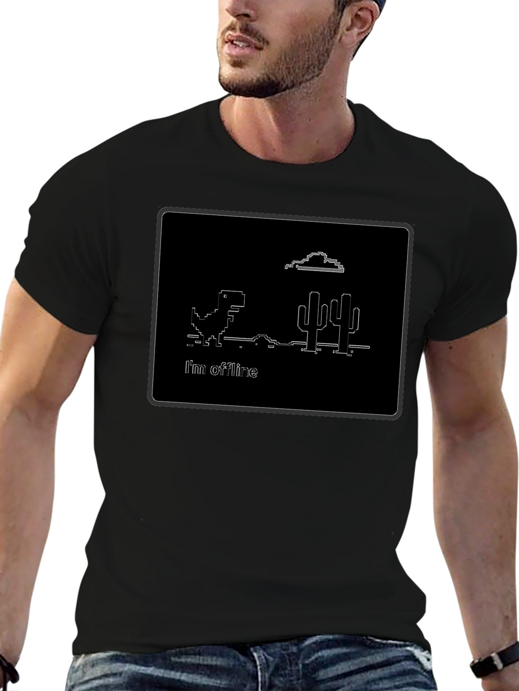 Offline Dinosaur T-Shirt - Black Cotton Tee