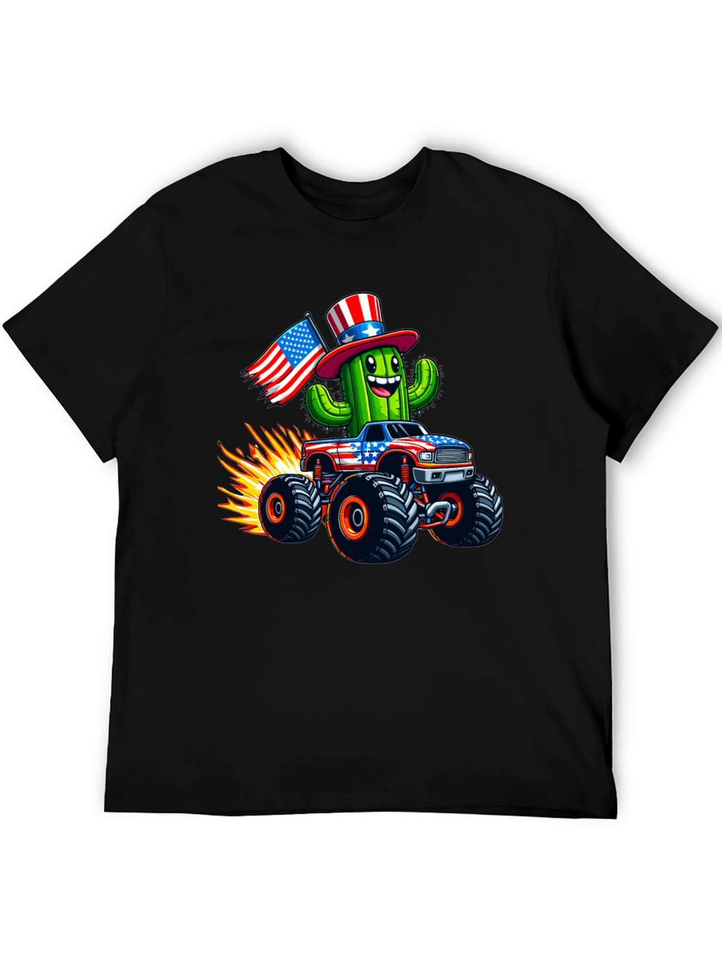 Patriotic Cactus Monster Truck Graphic Tee