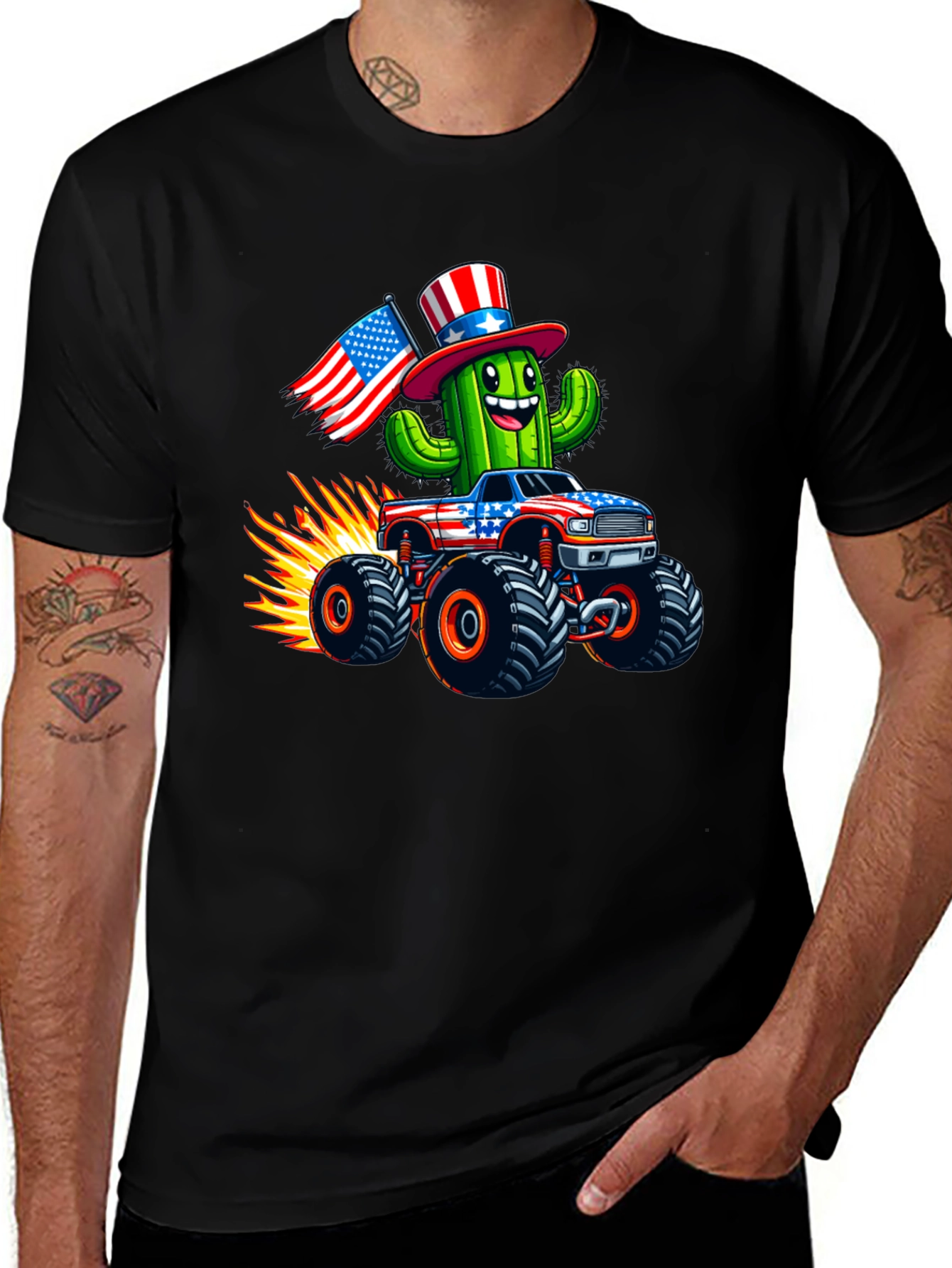 Patriotic Cactus Monster Truck Graphic Tee