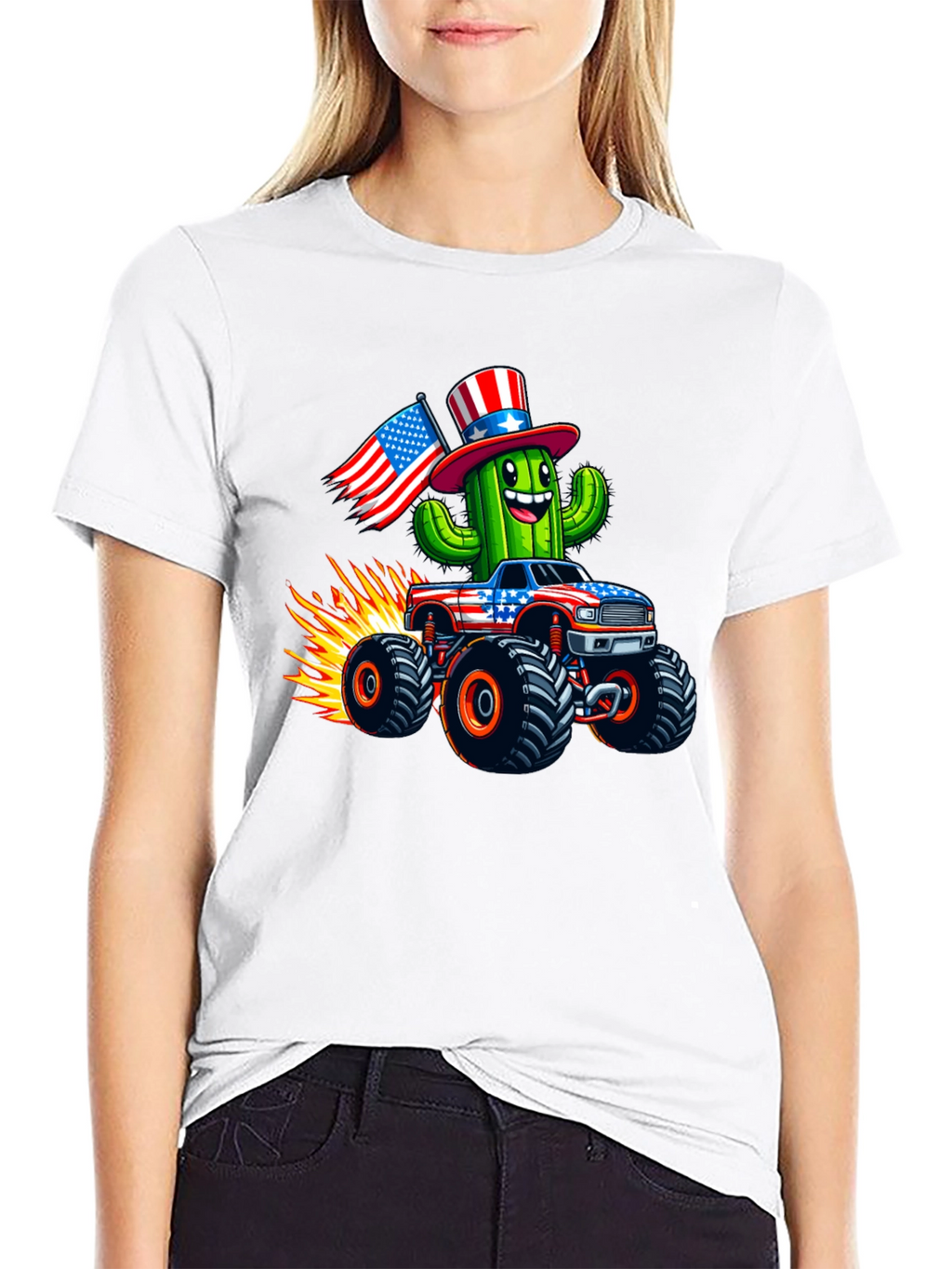 Patriotic Cactus Monster Truck Graphic Tee