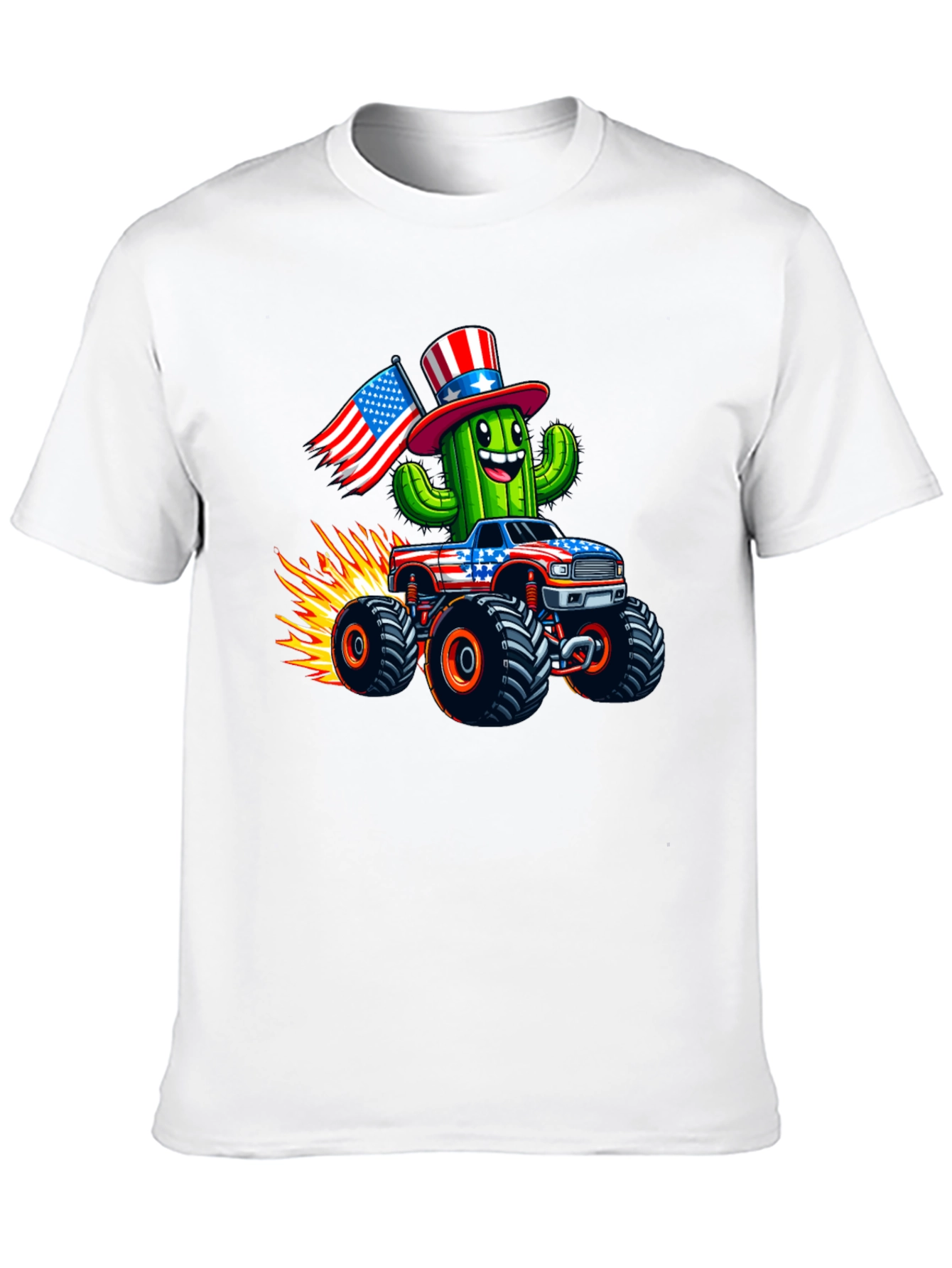 Patriotic Cactus Monster Truck Graphic Tee